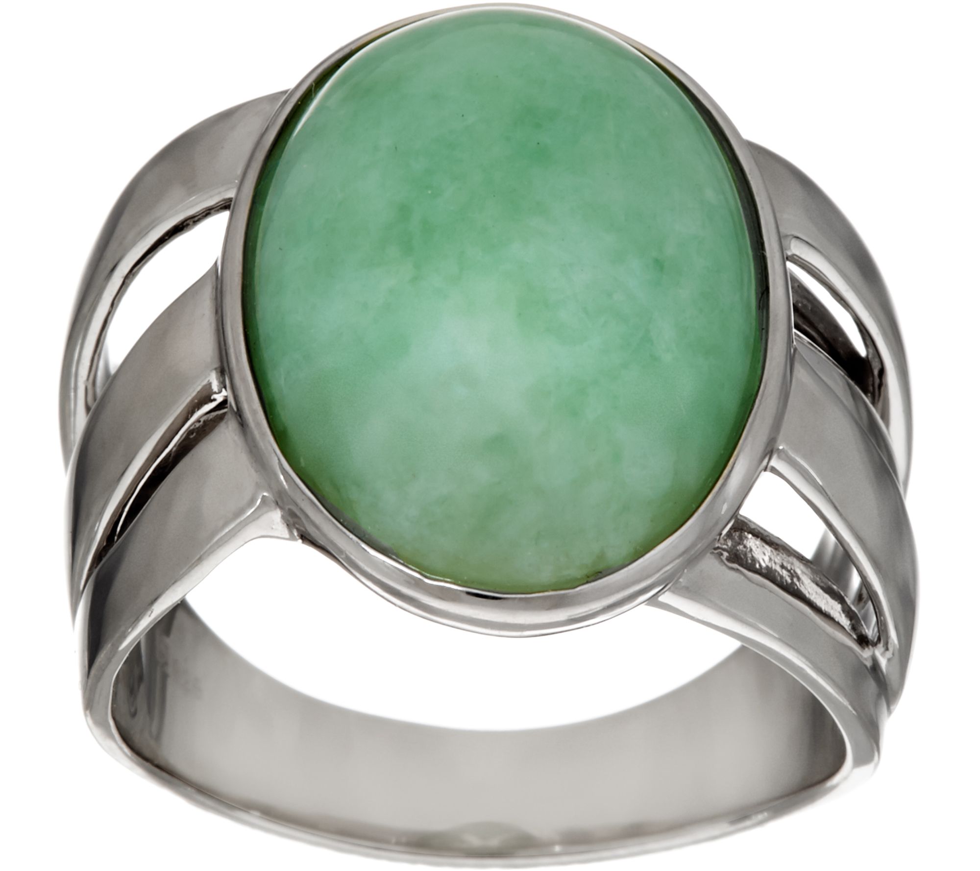 Jade Oval Sterling Silver Bold Ring - QVC.com