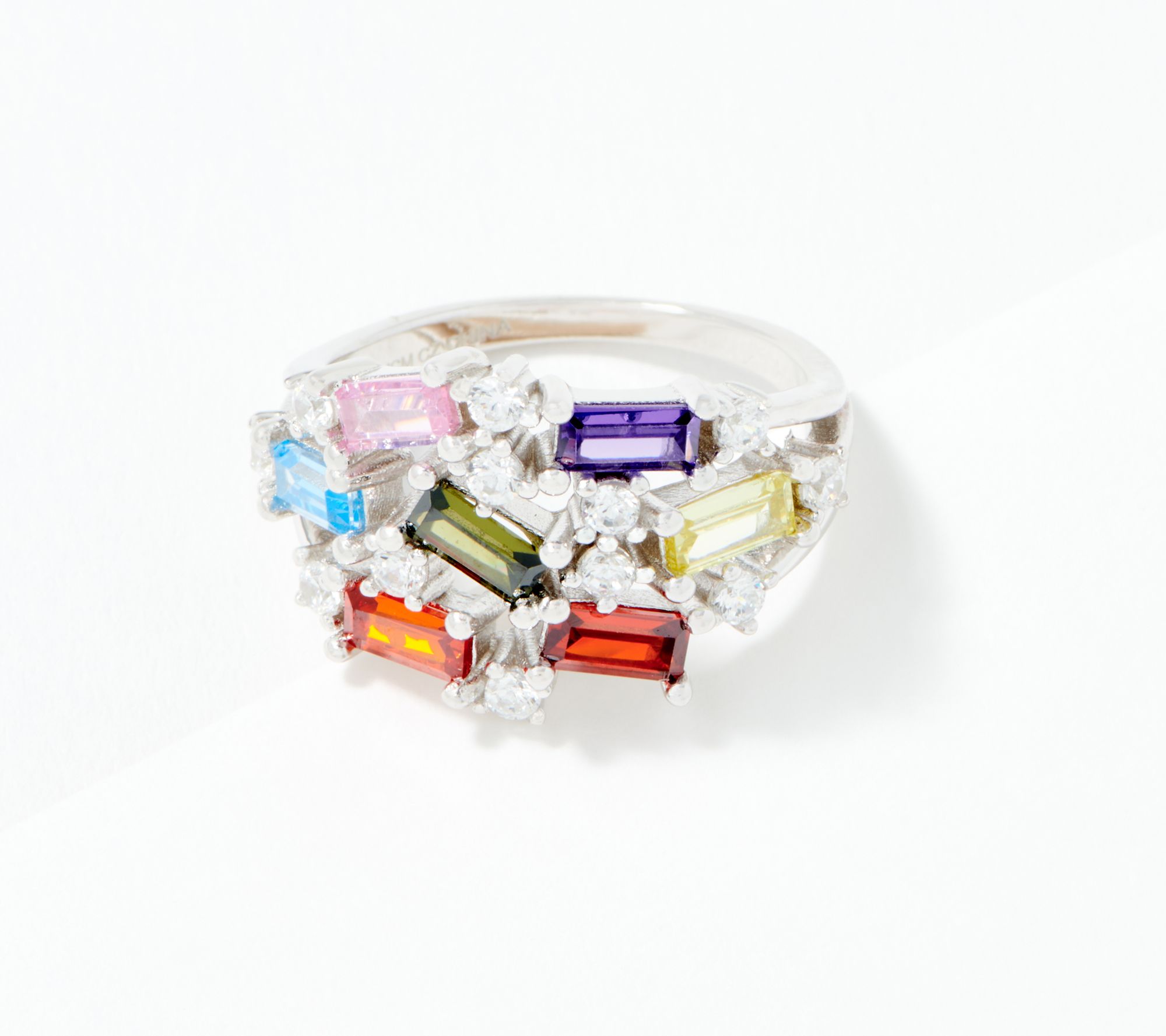 Diamonique Rainbow Scattered Baguette Ring, Sterling Silver - QVC.com