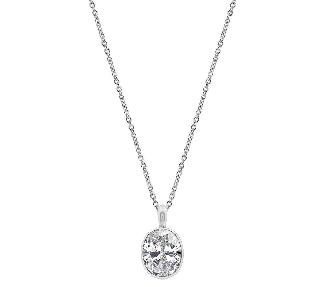 Diamonique 100 Facet Oval Bezel Necklace, Sterling Silver