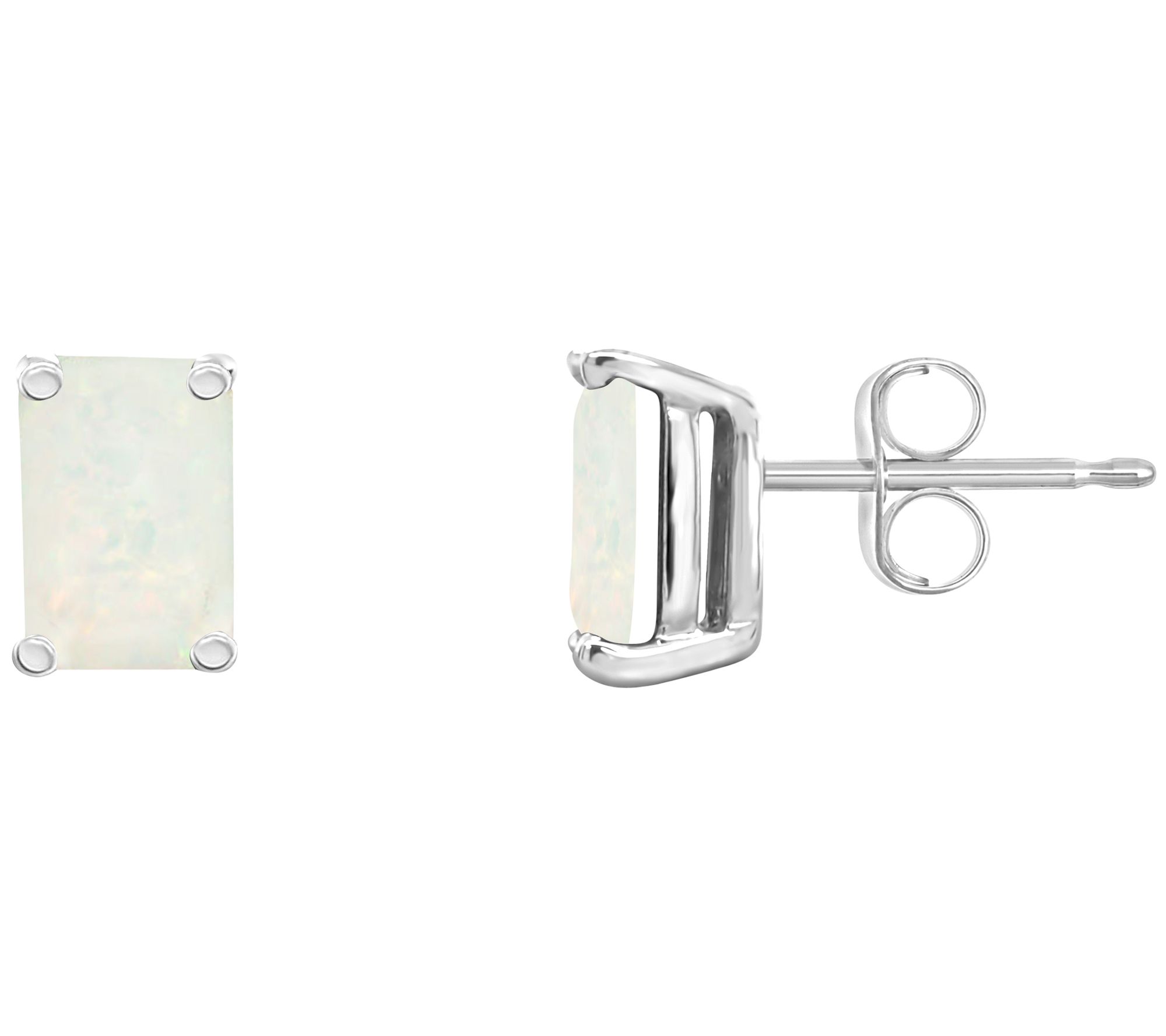14K Gold Emerald-Cut 0.60 cttw Opal Stud Earrings