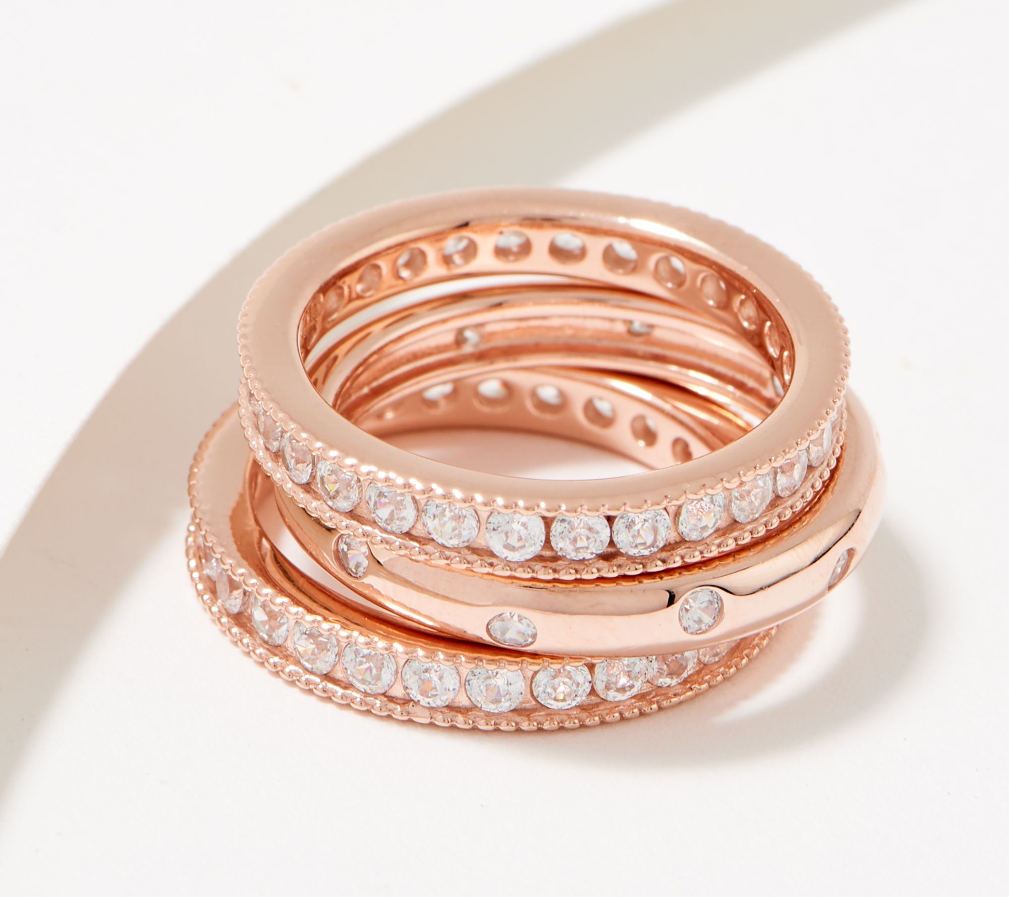 Diamonique Set of 3 High-Polish Polka Dot Stack Rings, Sterling - QVC.com