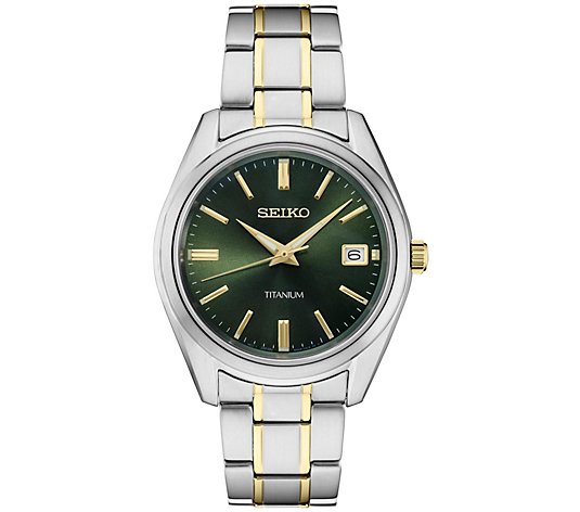 Seiko Men's Two-Tone Stainless Steel Green Sunray Dial Watch