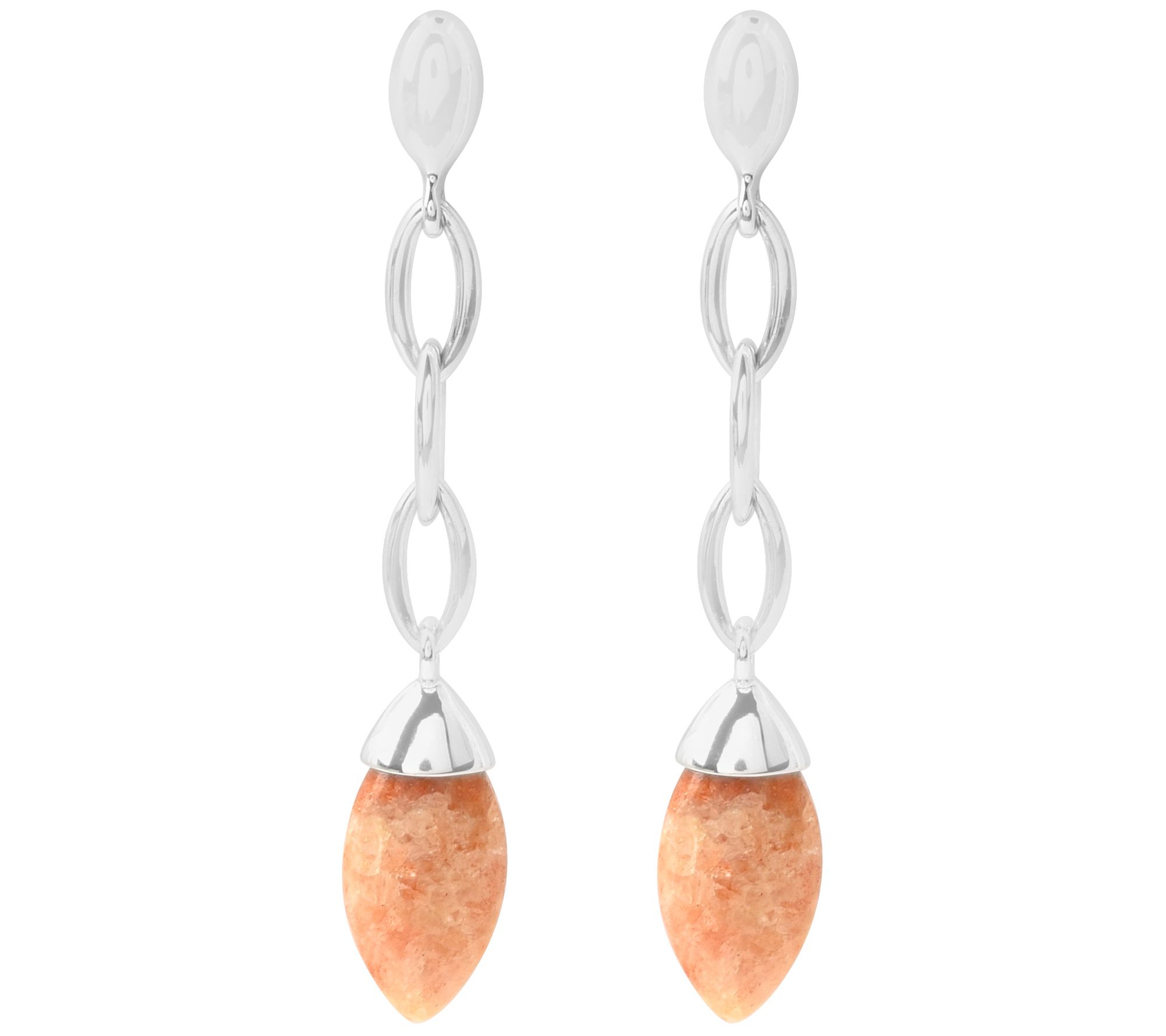 Sterling Silver Sun Stone Bead Drop Earrings
