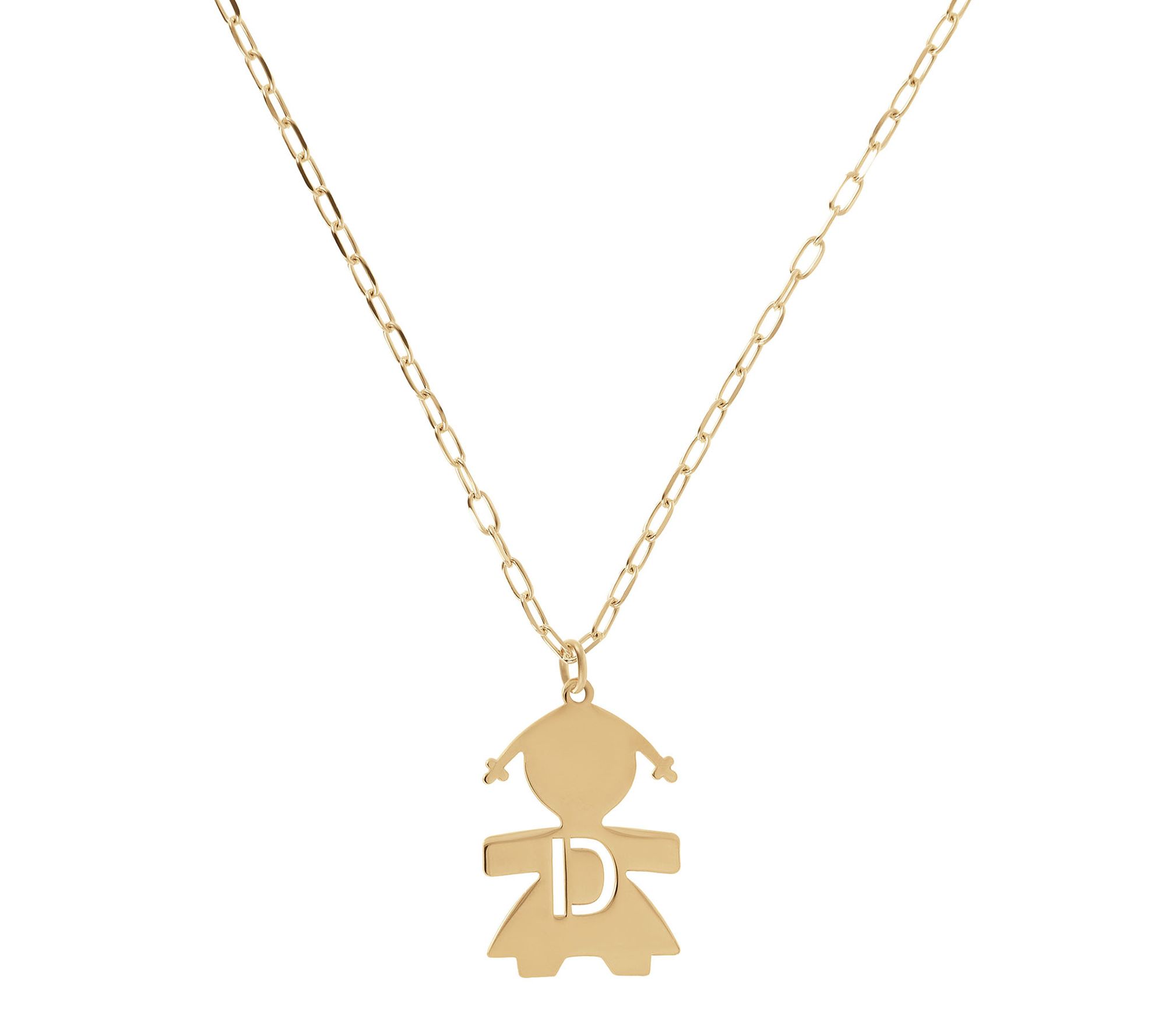 Italian Silver 18K Plated Girl Initial w/ Paperclip Link Chain
