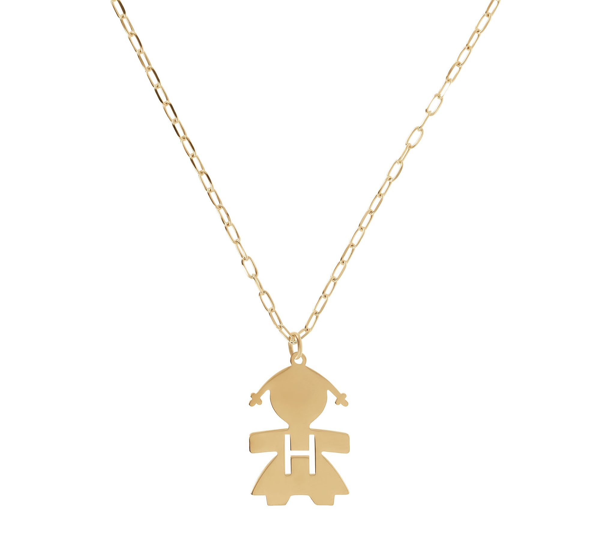 Italian Silver 18K Plated Girl Initial w/ Paperclip Link Chain