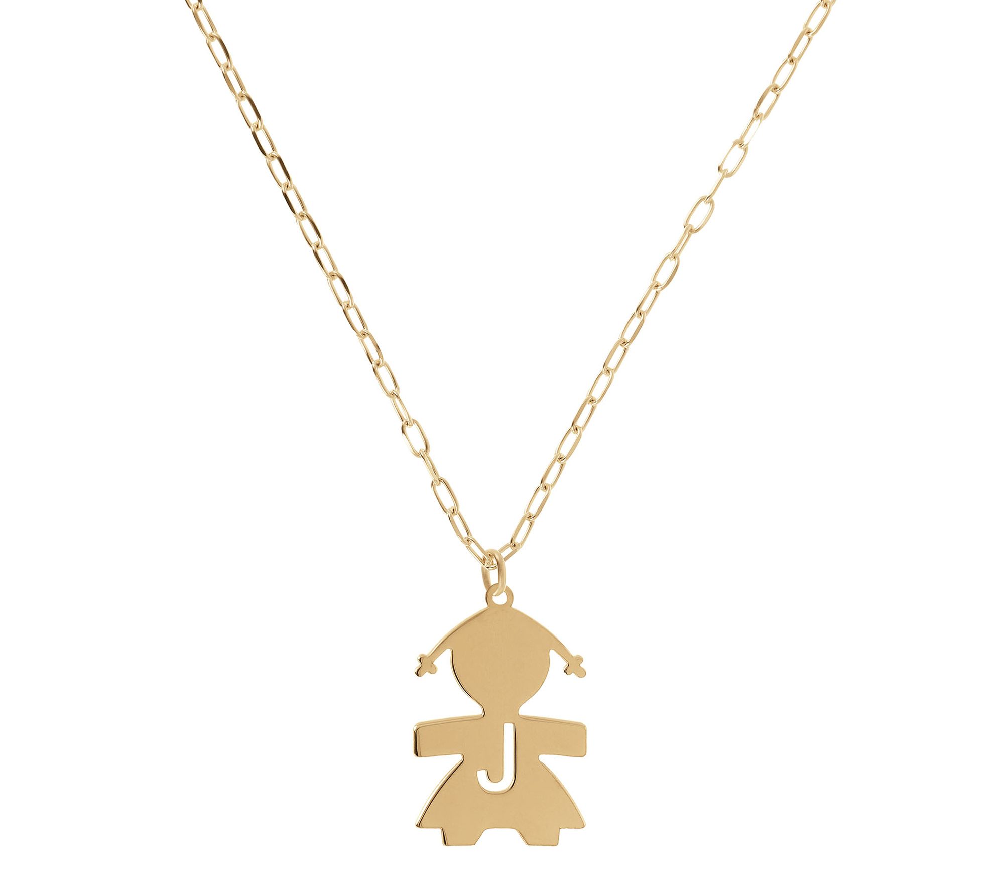 Italian Silver 18K Plated Girl Initial w/ Paperclip Link Chain