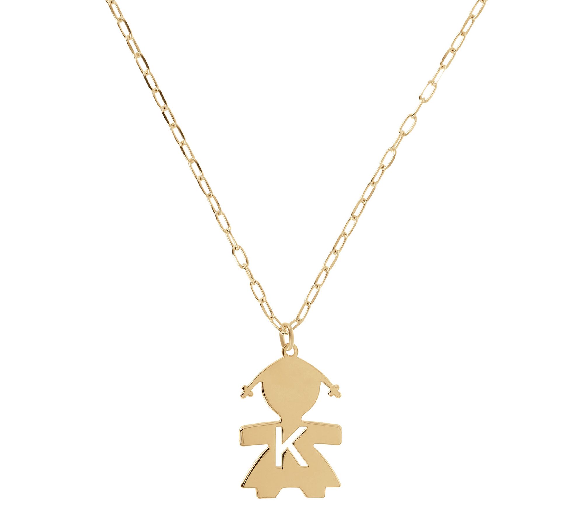 Italian Silver 18K Plated Girl Initial w/ Paperclip Link Chain