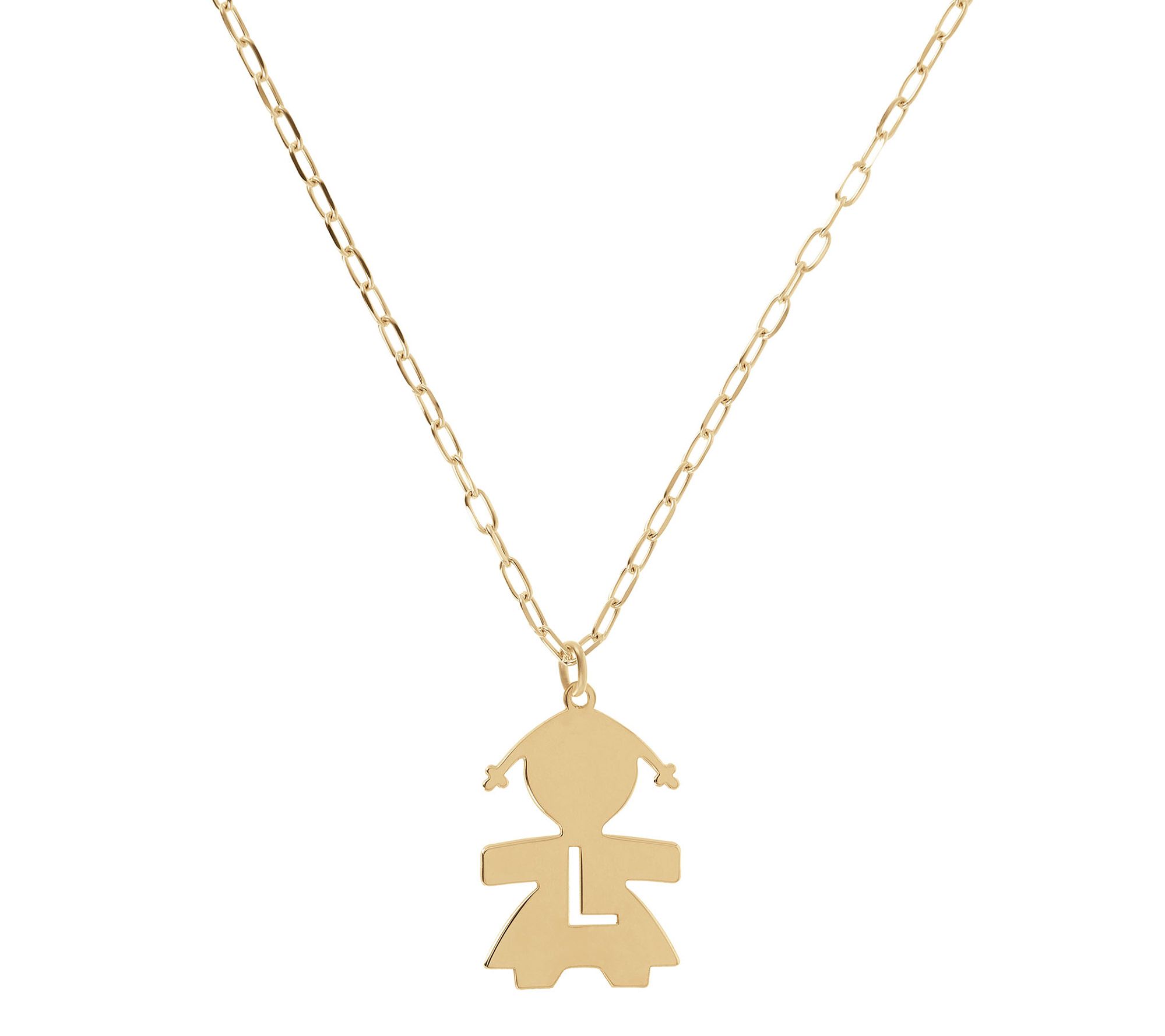 Italian Silver 18K Plated Girl Initial w/ Paperclip Link Chain