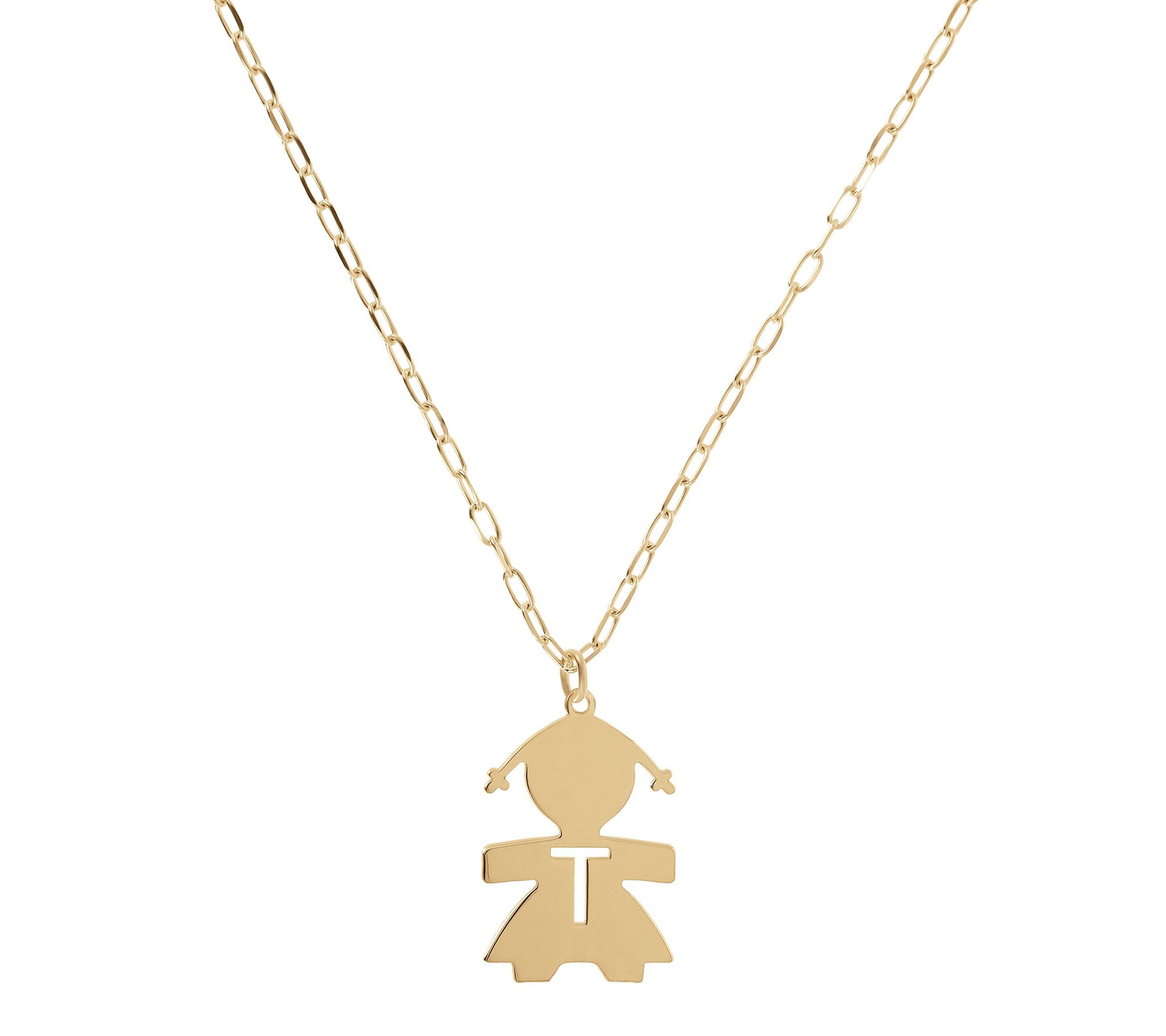 Italian Silver 18K Plated Girl Initial w/ Paperlip Link Chain