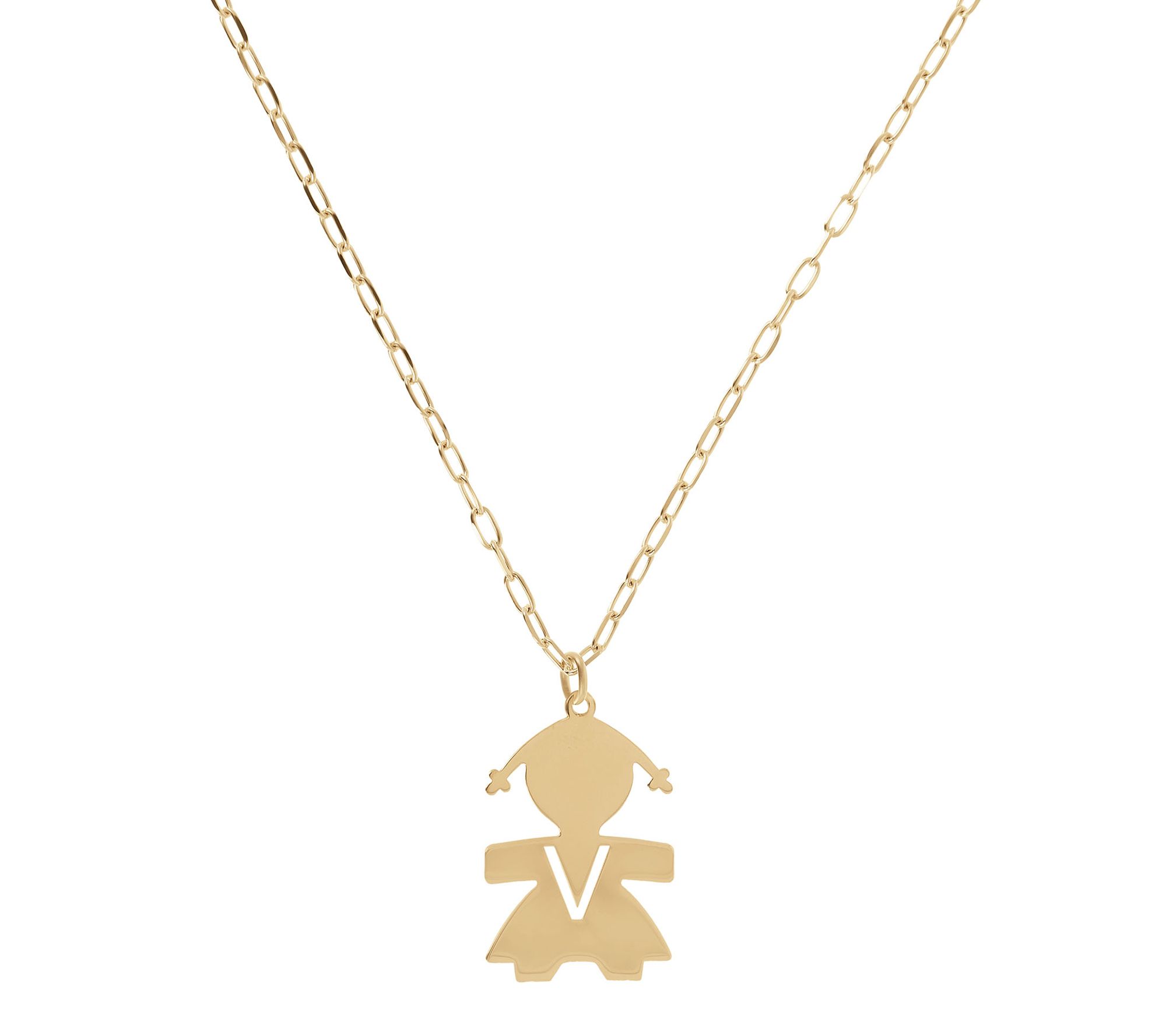 Italian Silver 18K Plated Girl Initial w/ Paperclip Link Chain