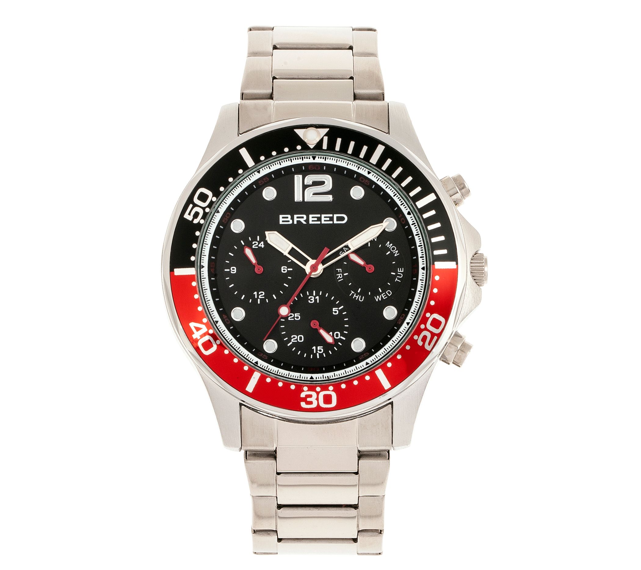 Breed Men's Pegasus Silvertone Red & Black Beze l Watch