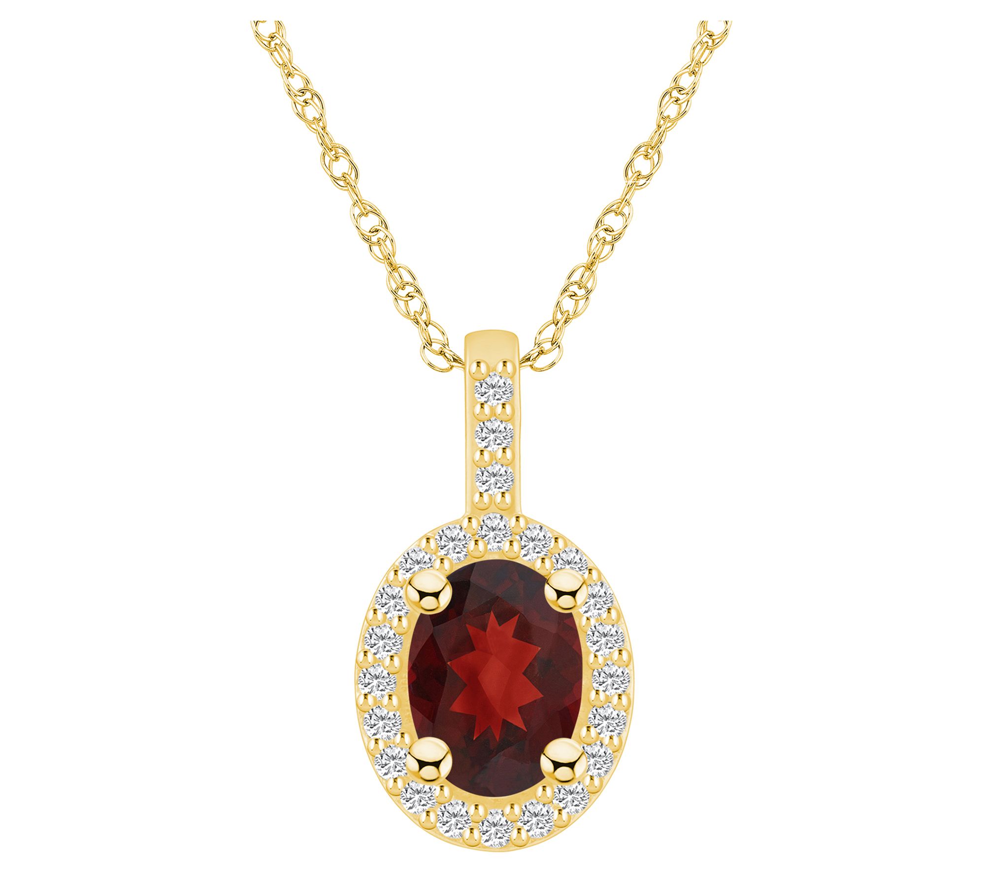 Affinity Gems Oval Gemstone & Diamond Pendant w / Chain, 14K