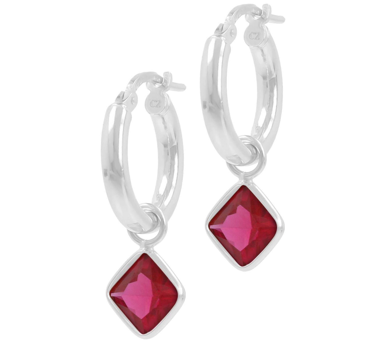 Diamonique Hoop Earrings with Charm Dangle, S terling Silver
