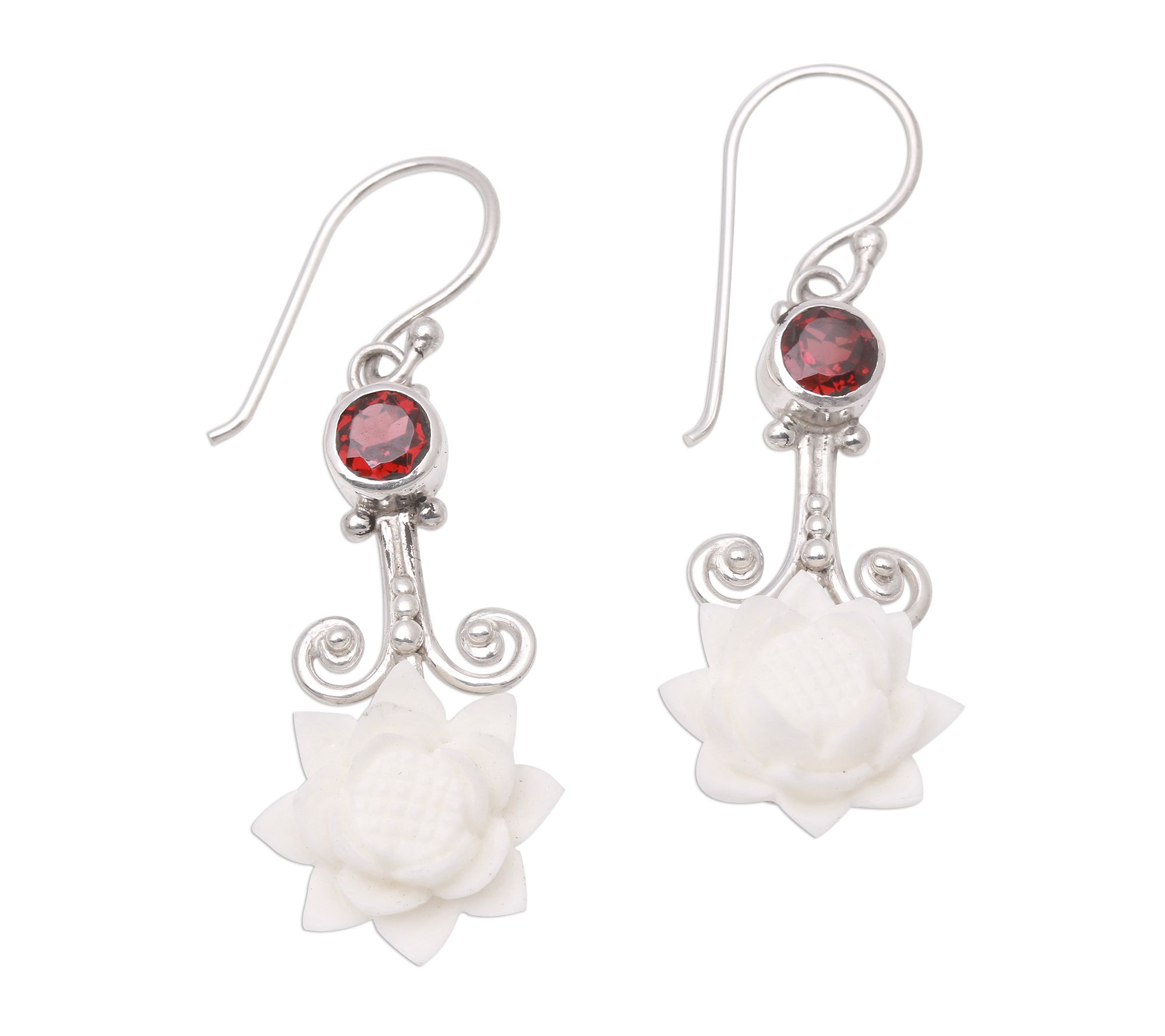 Novica Artisan Crafted Sterling Padma Garnet Dangle Earrings