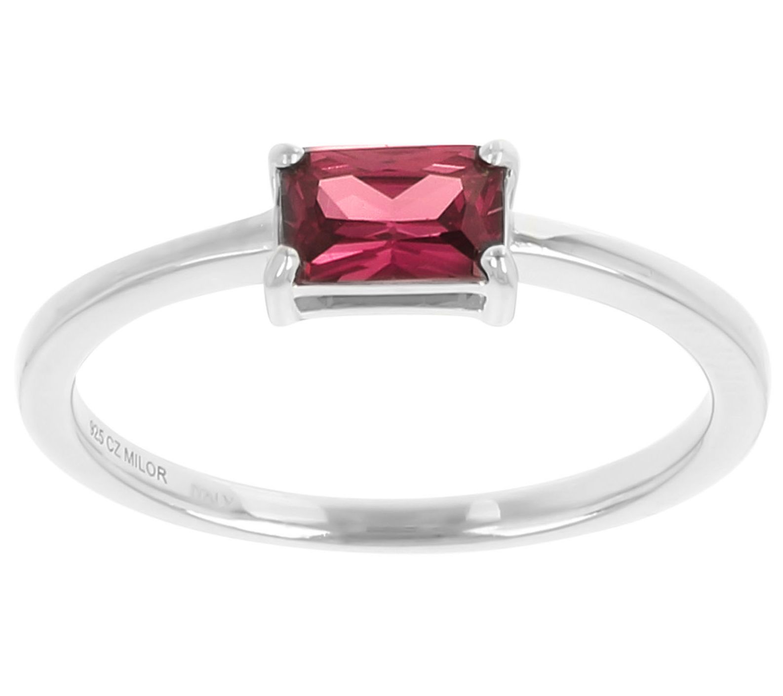 Diamonique Solitaire Baguette Ring, Sterling Sier