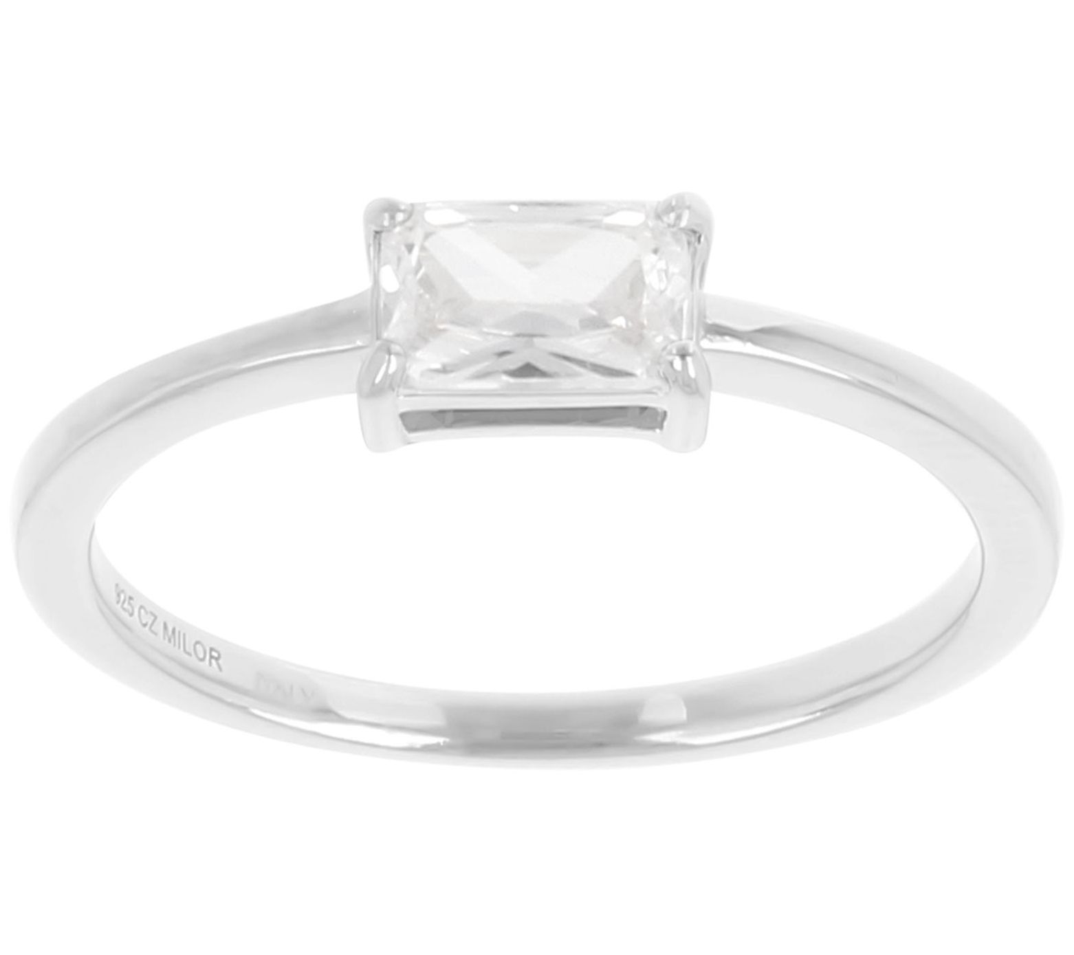 Diamonique Solitaire Baguette Ring, Sterling Sier