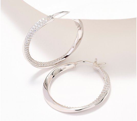 Diamonique Italia Twisted Pave Hoop Earrings, Sterling Silver