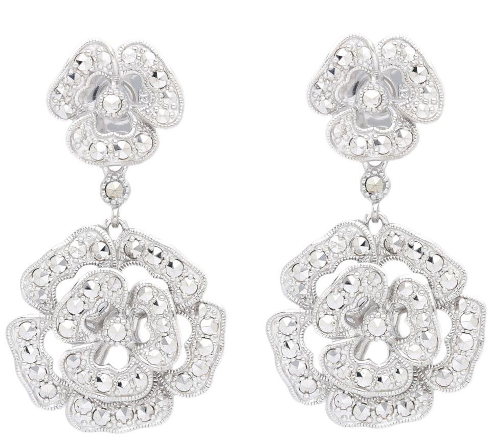 Dallas Prince Chrome Marcasite Secret Garden Roe Earrings