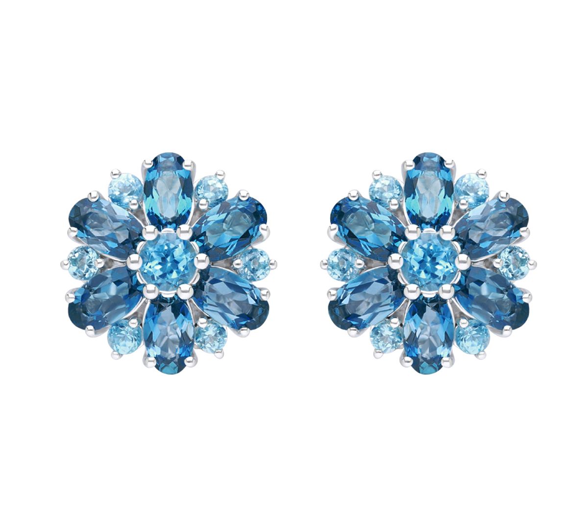Ariva Sterling Silver Blue Topaz Flower Stud Ea rrings