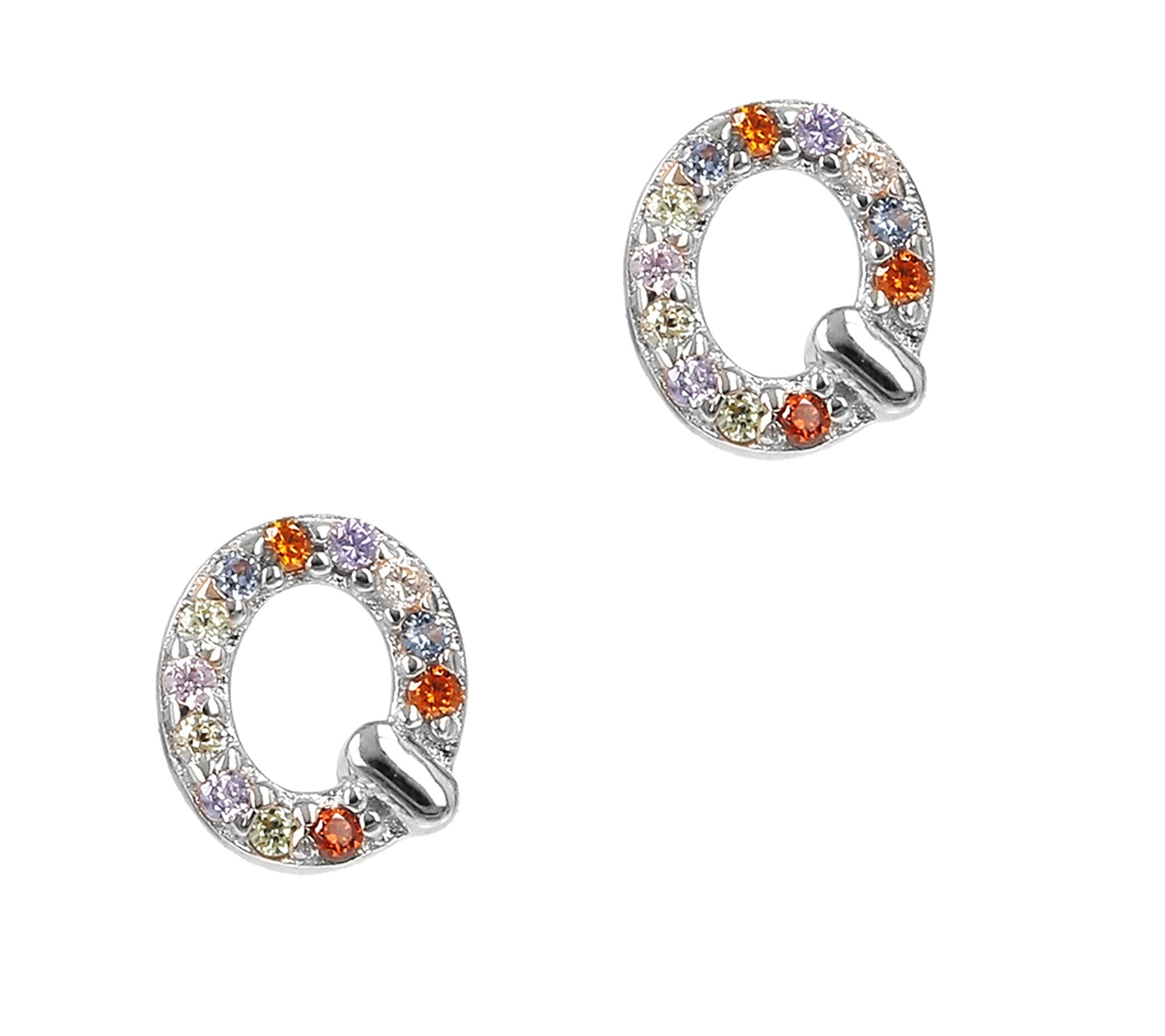 Diamonique Sterling Silver Multicolor Initial Stud Earrings