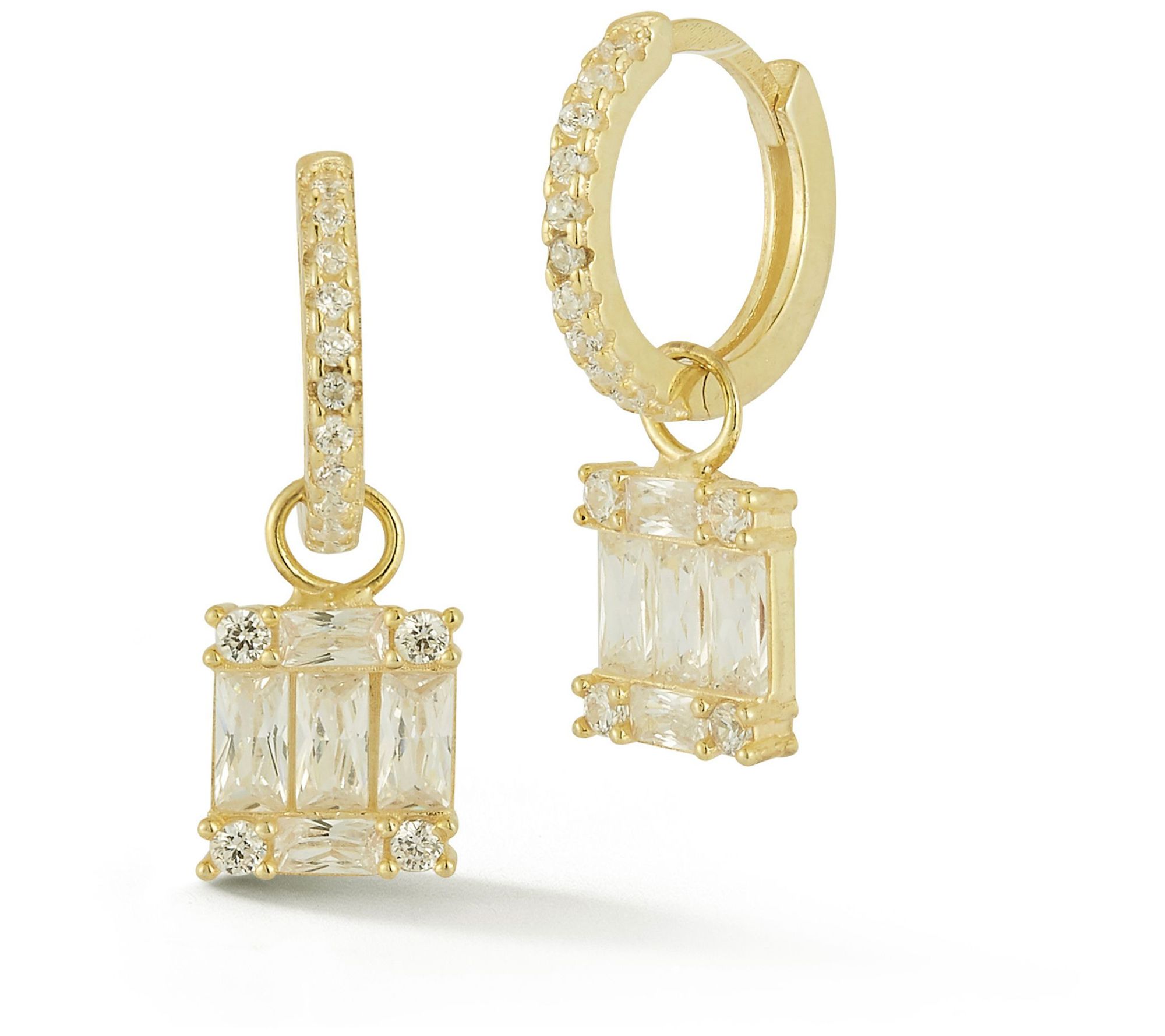 Sterlina Silver Baguette Charm Huggie Earrings,  Sterling