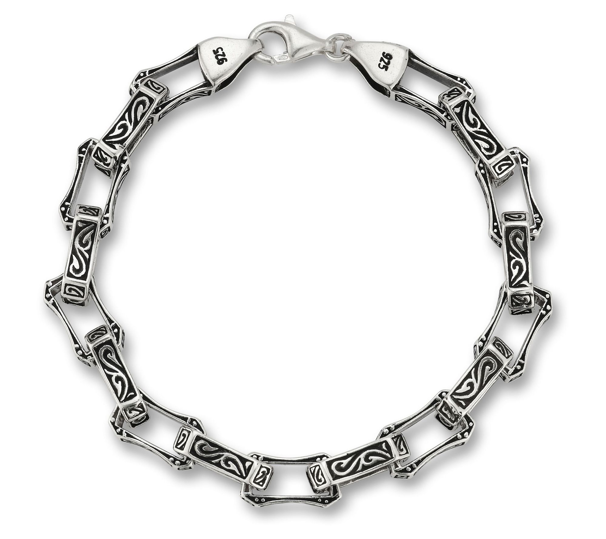 Yield of Men Sterling Silver Concave Etched Lin k Bracelet