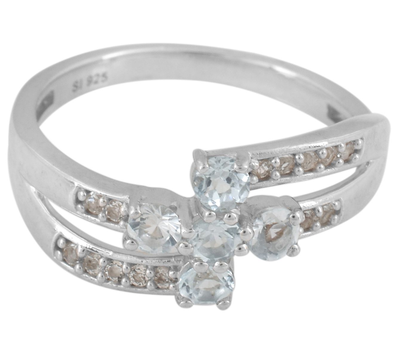Affinity Gems Blue & White Topaz Bypass Ring, Sterling Silver