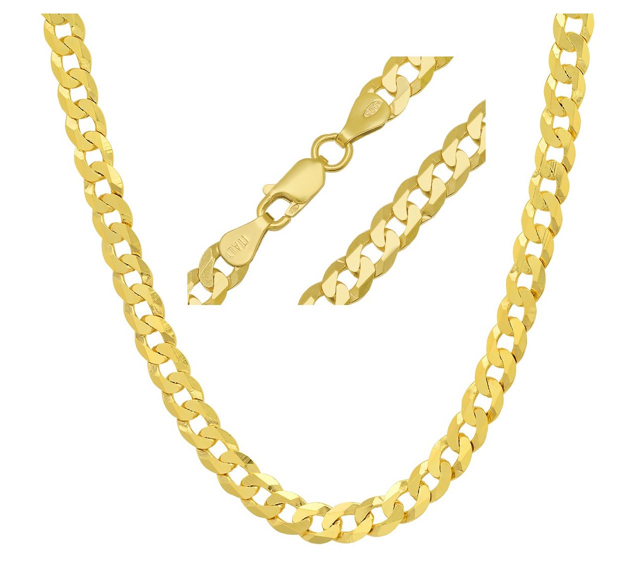 Italian Silver Men's Cuban Curb Link Chain Neck lace, Sterling