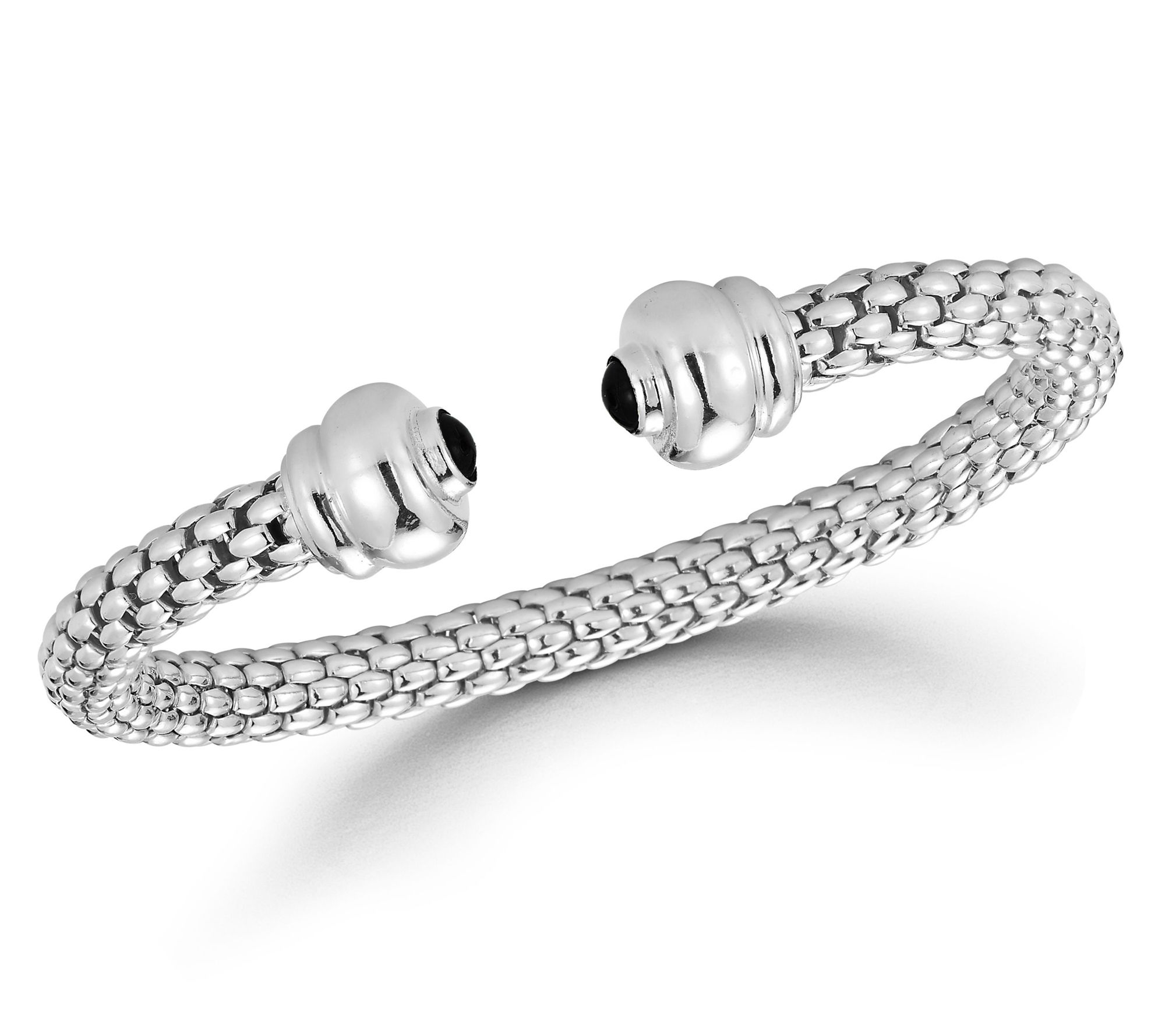 Italian Silver Green Accent Popcorn Link Cuff,Sterling