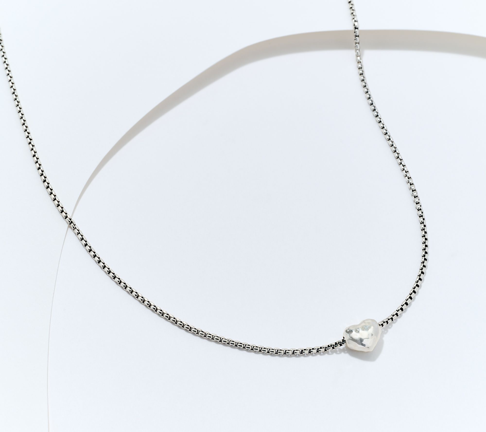 JAI Sterling Silver 1.6mm Box Chain Station Necklace, 7.9g