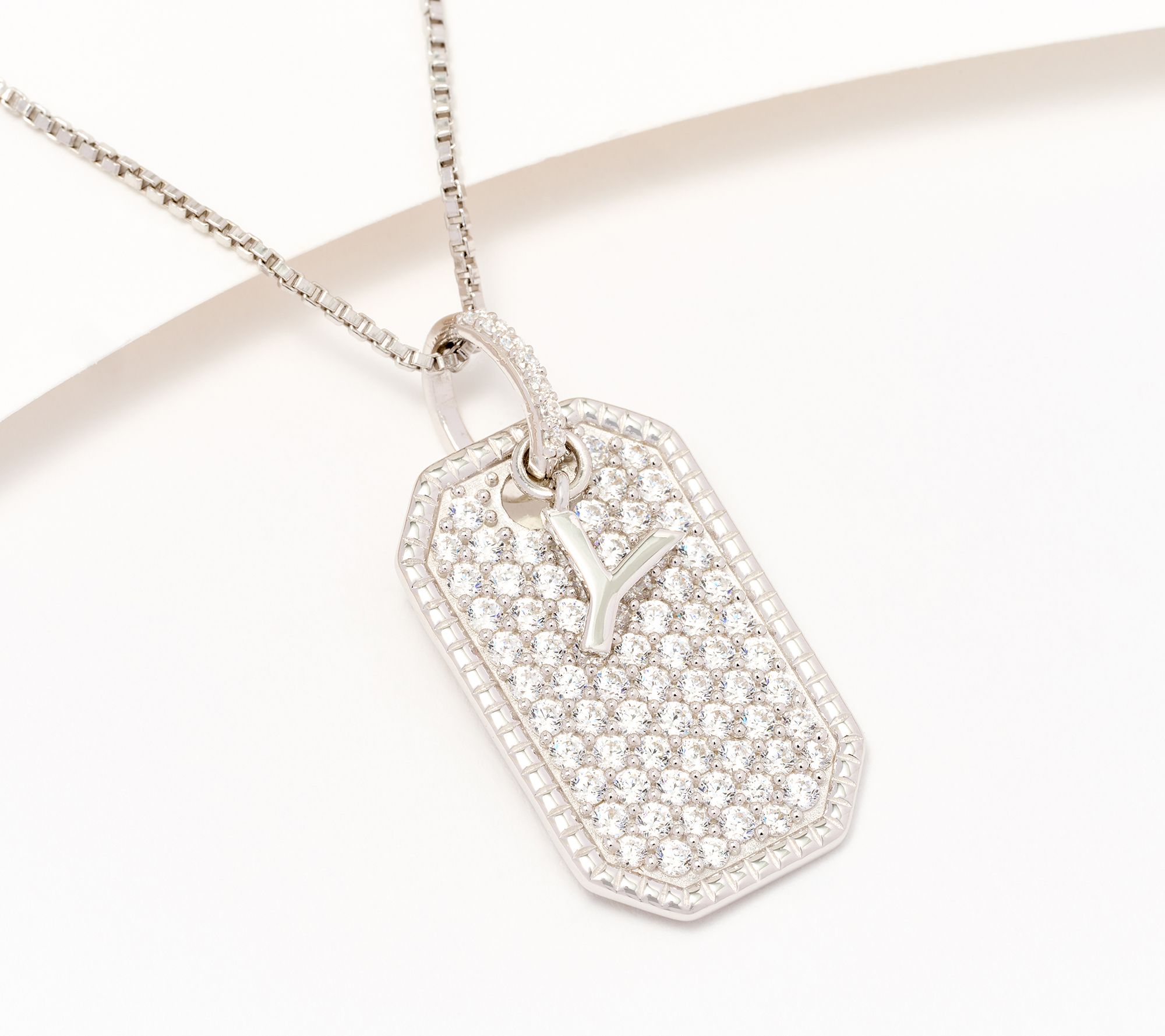 "As Is" Diamonique x Kathy Levine Dog Tag Necklace, Sterl