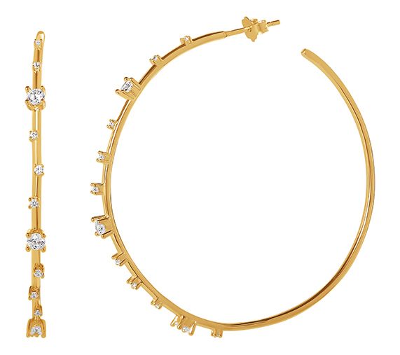 Diamonique 2-1/4" Scattered Hoop Earrings, Sterling