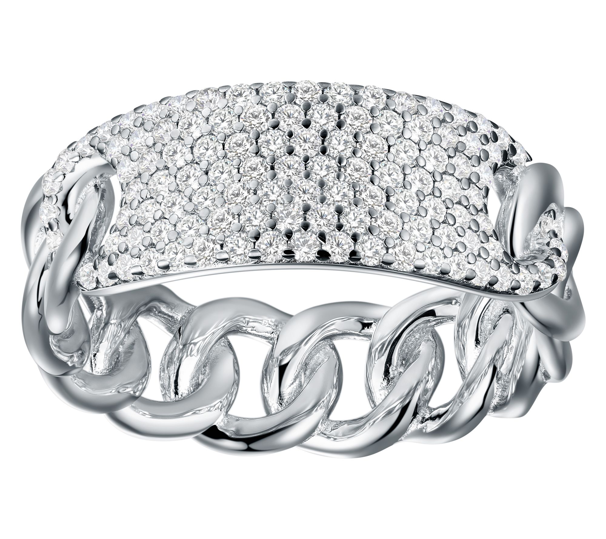 Diamonique X Jennifer Miller Pave Link Ring, Sterling Silver