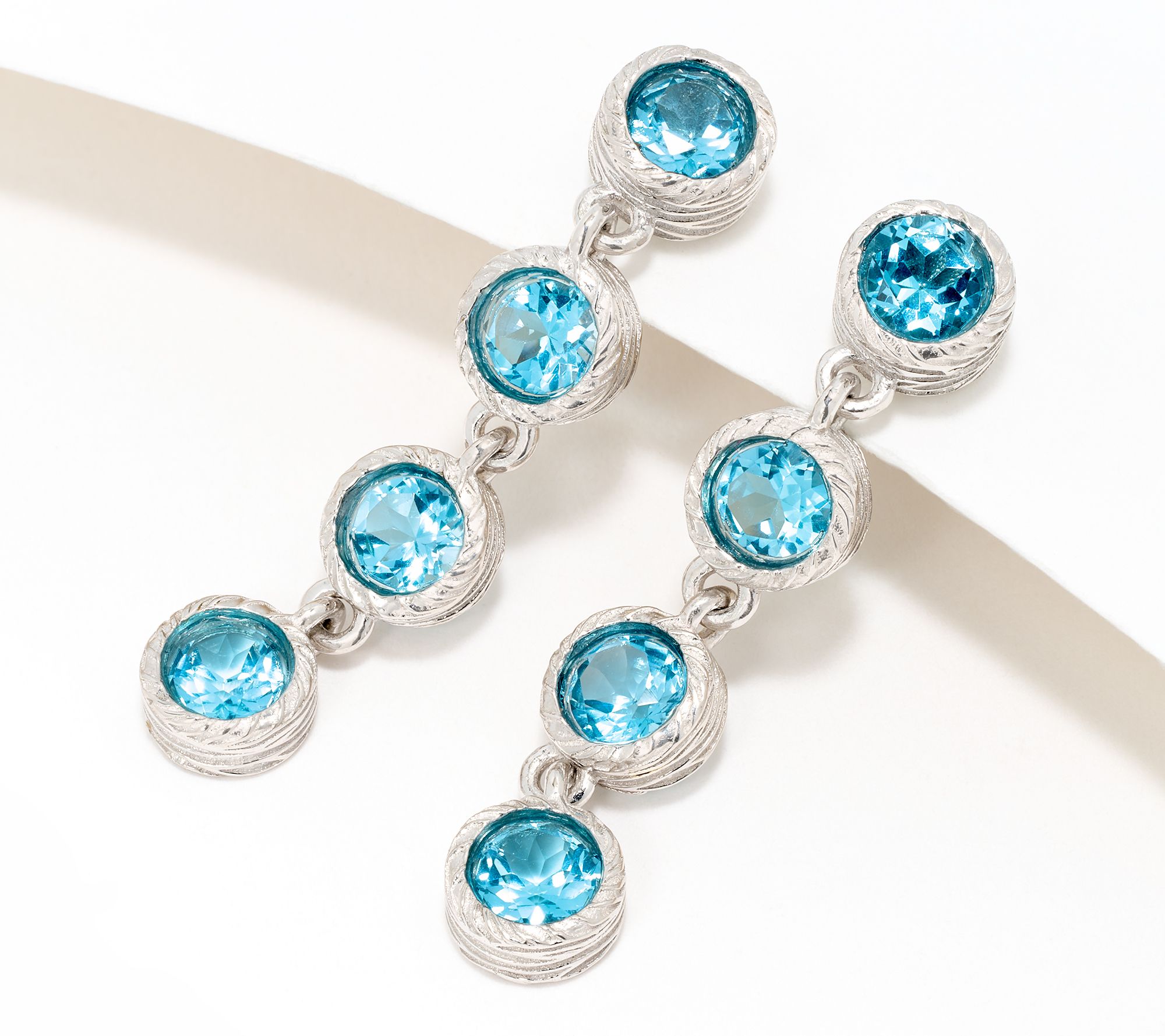 Christian James by Scott Grimes Sterling Ripple 1-3/8" Gemstone Dangle Earrings