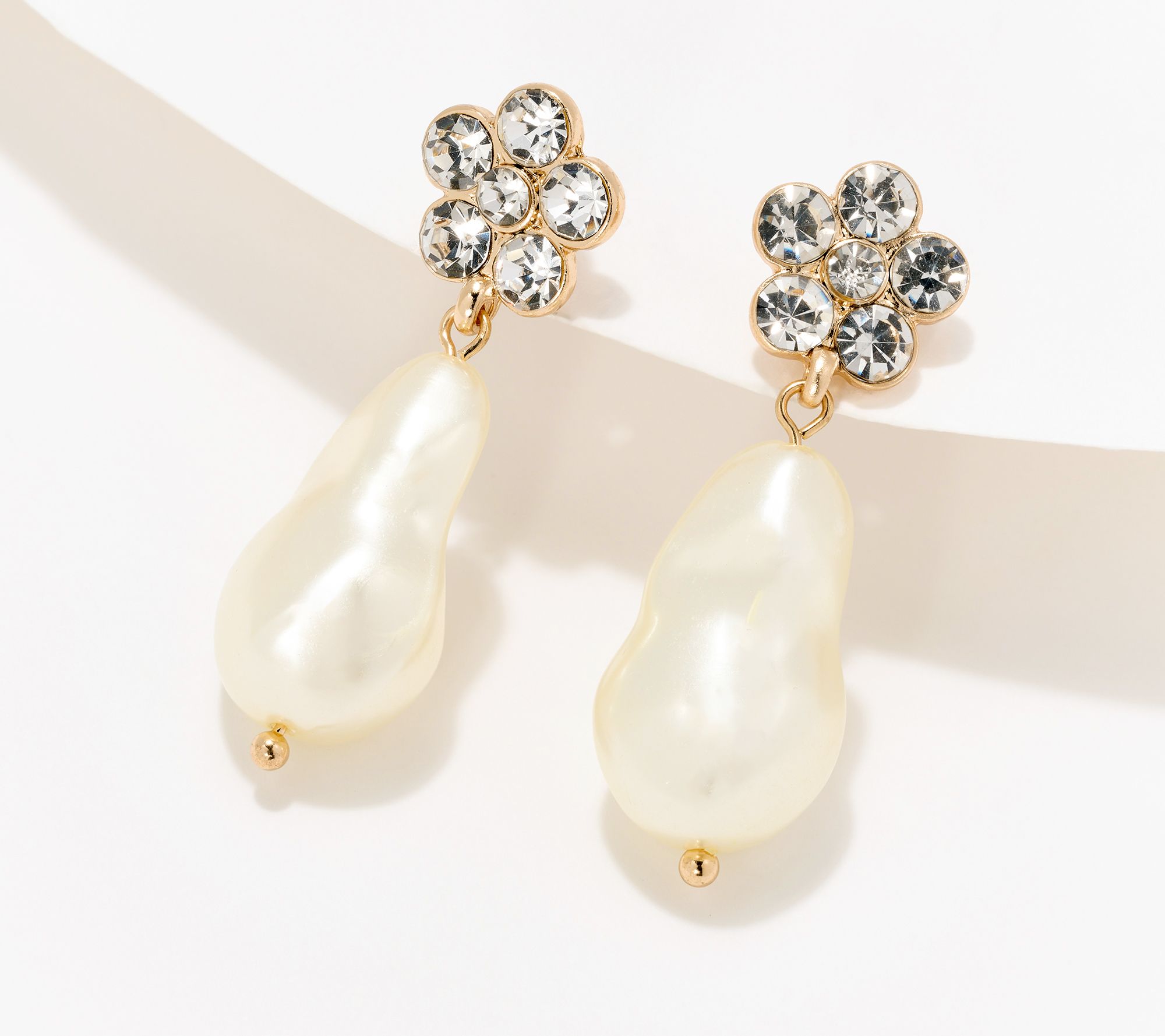 "As Is" Joan Rivers Baroque Simulated Pearl Drop Earring w/ Pave Flower