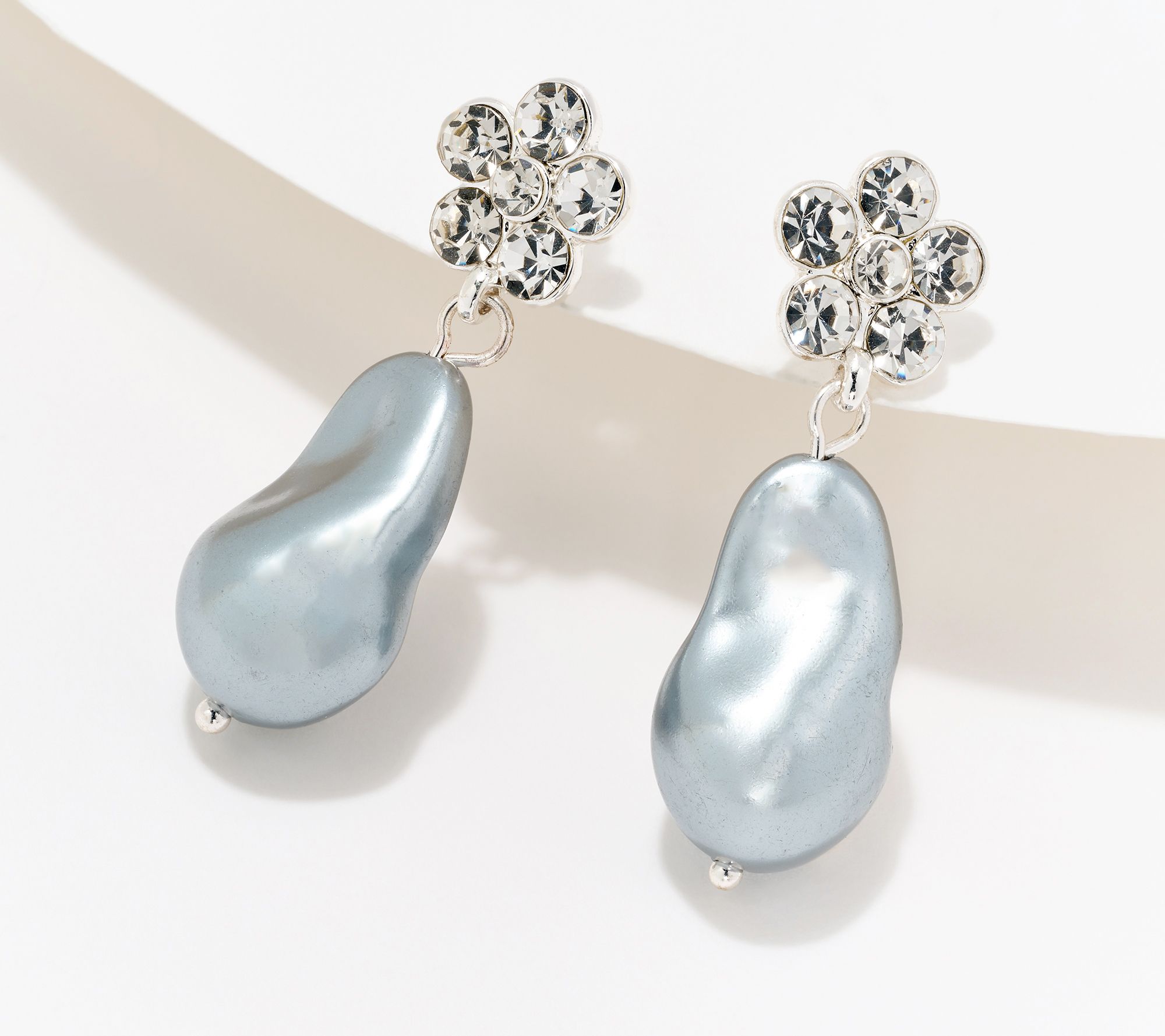 "As Is" Joan Rivers Baroque Simulated Pearl Drop Earring w/ Pave Flower