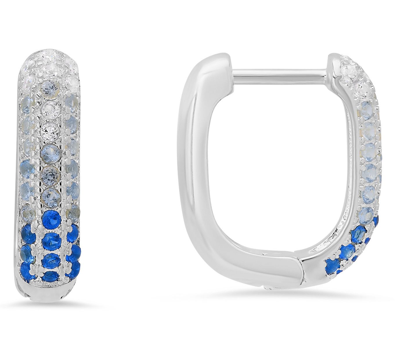 Diamonique Blue Ombre U Shaped Hoop Earrings, Sterling Silver