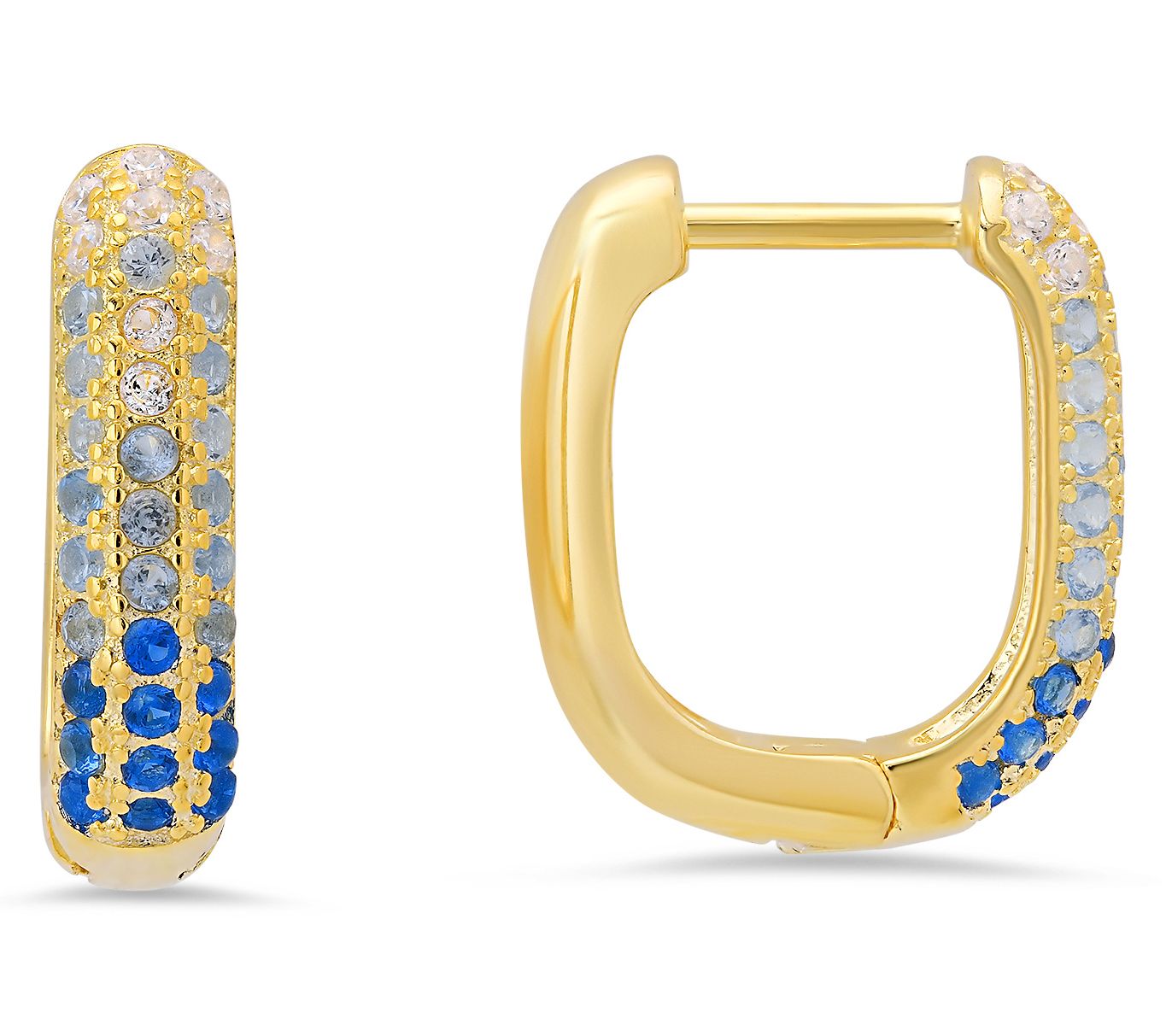 Diamonique Blue Ombre U Shaped Hoop Earrings, Sterling Silver