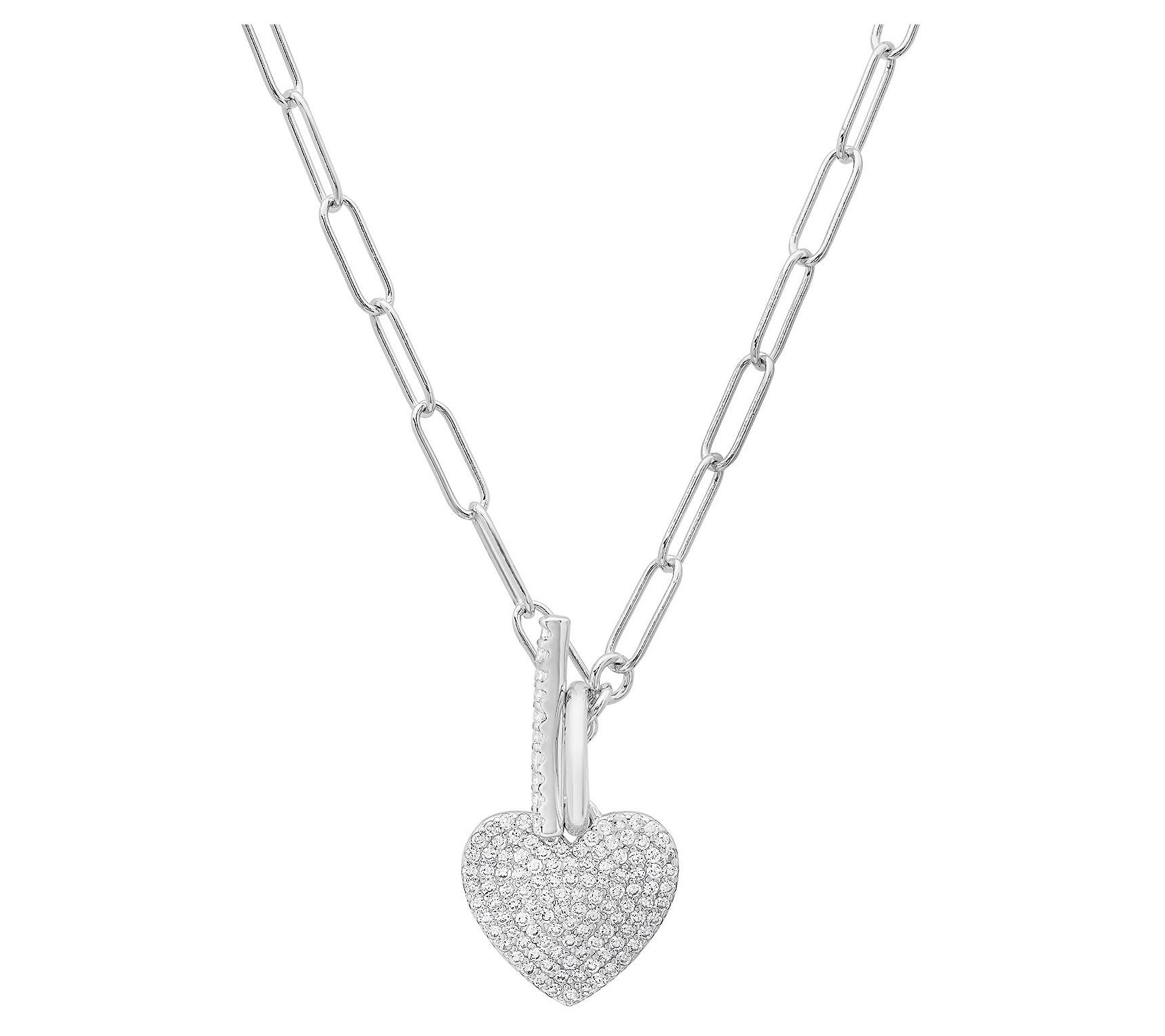 Diamonique Paperclip Heart Toggle Necklace, Ste rling Silver