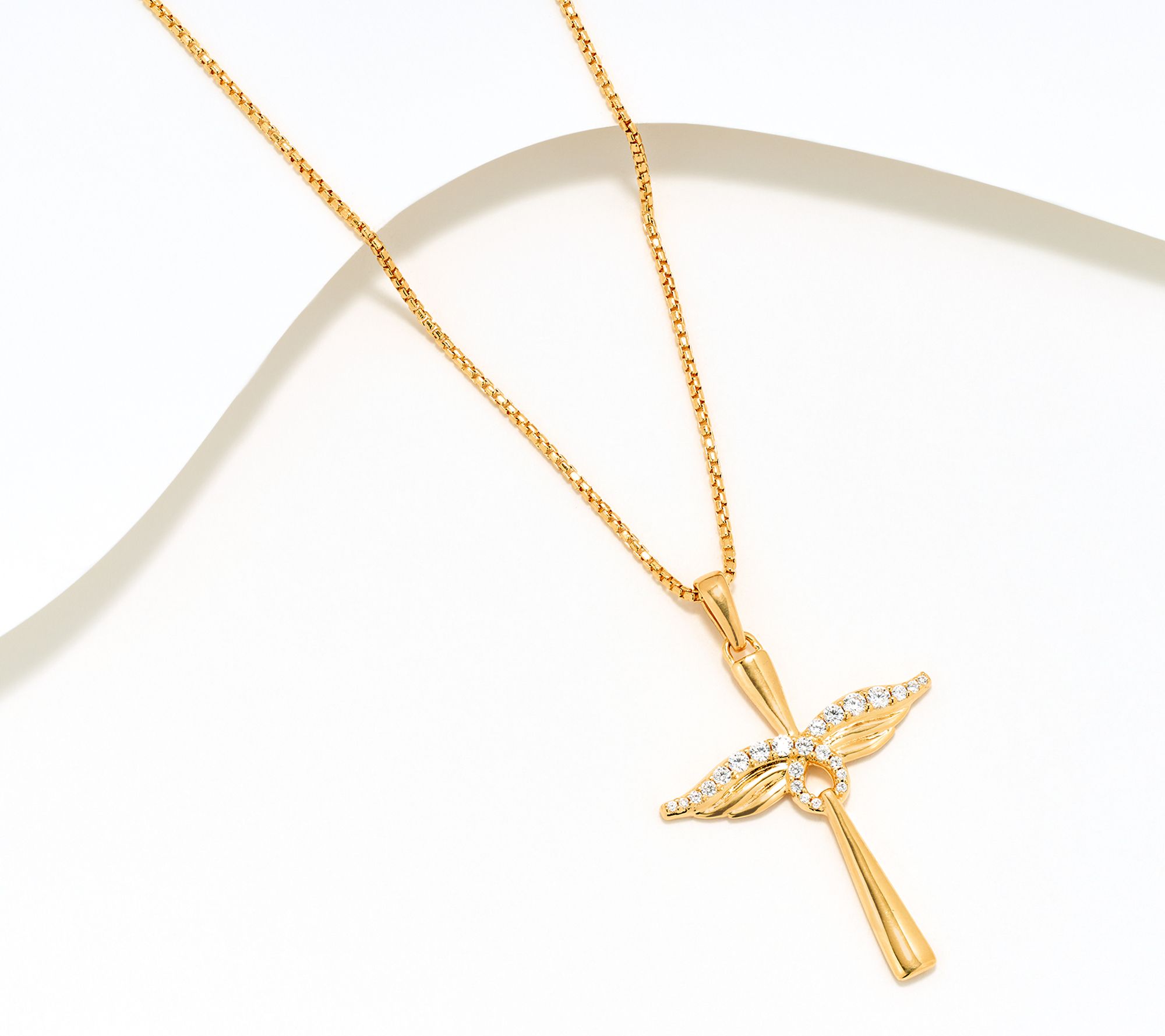 "As Is" David Markstein Bronze White Topaz AngelWing Cross Necklace