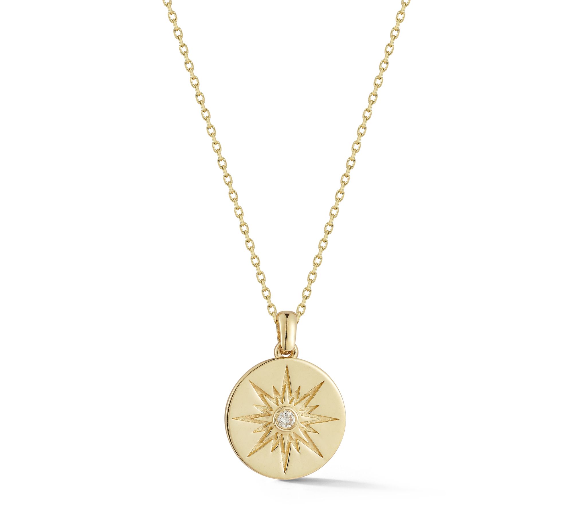Luminosa Gold Diamond Starburst Disc Pendant w/Chain, 14K