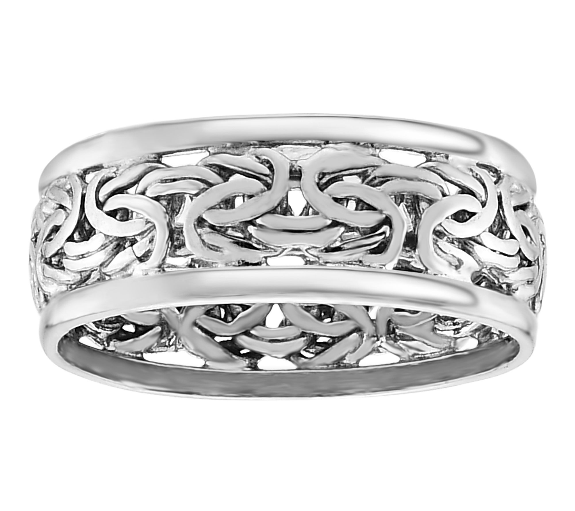 Silver Style 8mm Byzantine Polished Border BandRing, Sterling