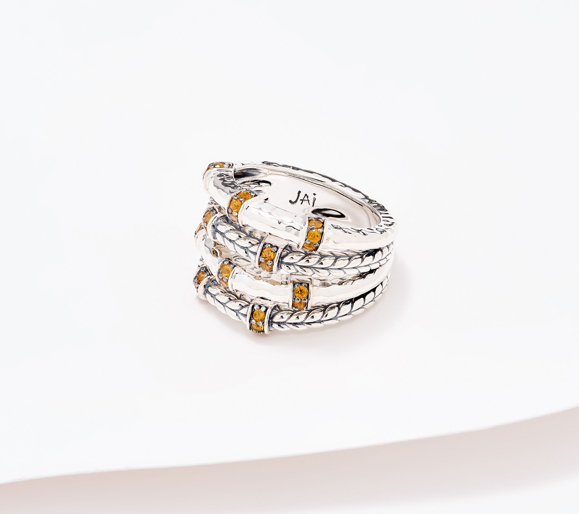 JAI Sterling Silver Textured Multi-Row Gemstone Ring