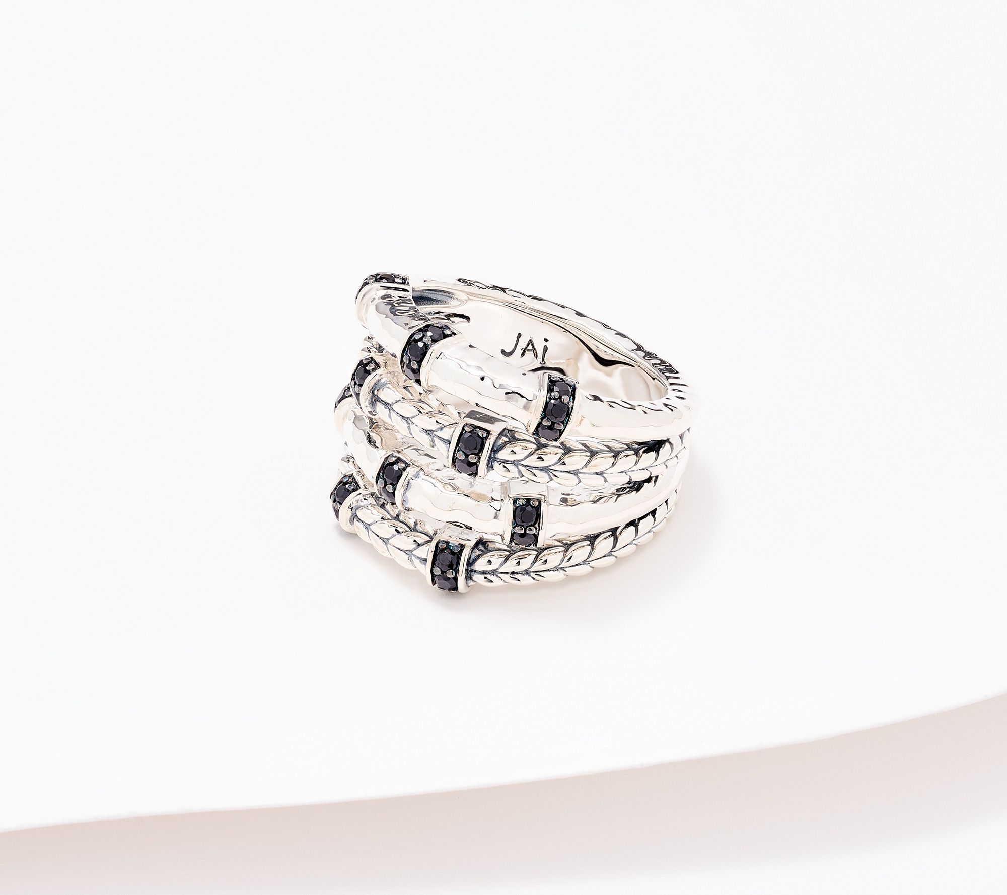 JAI Sterling Silver Textured Multi-Row Gemstone Ring