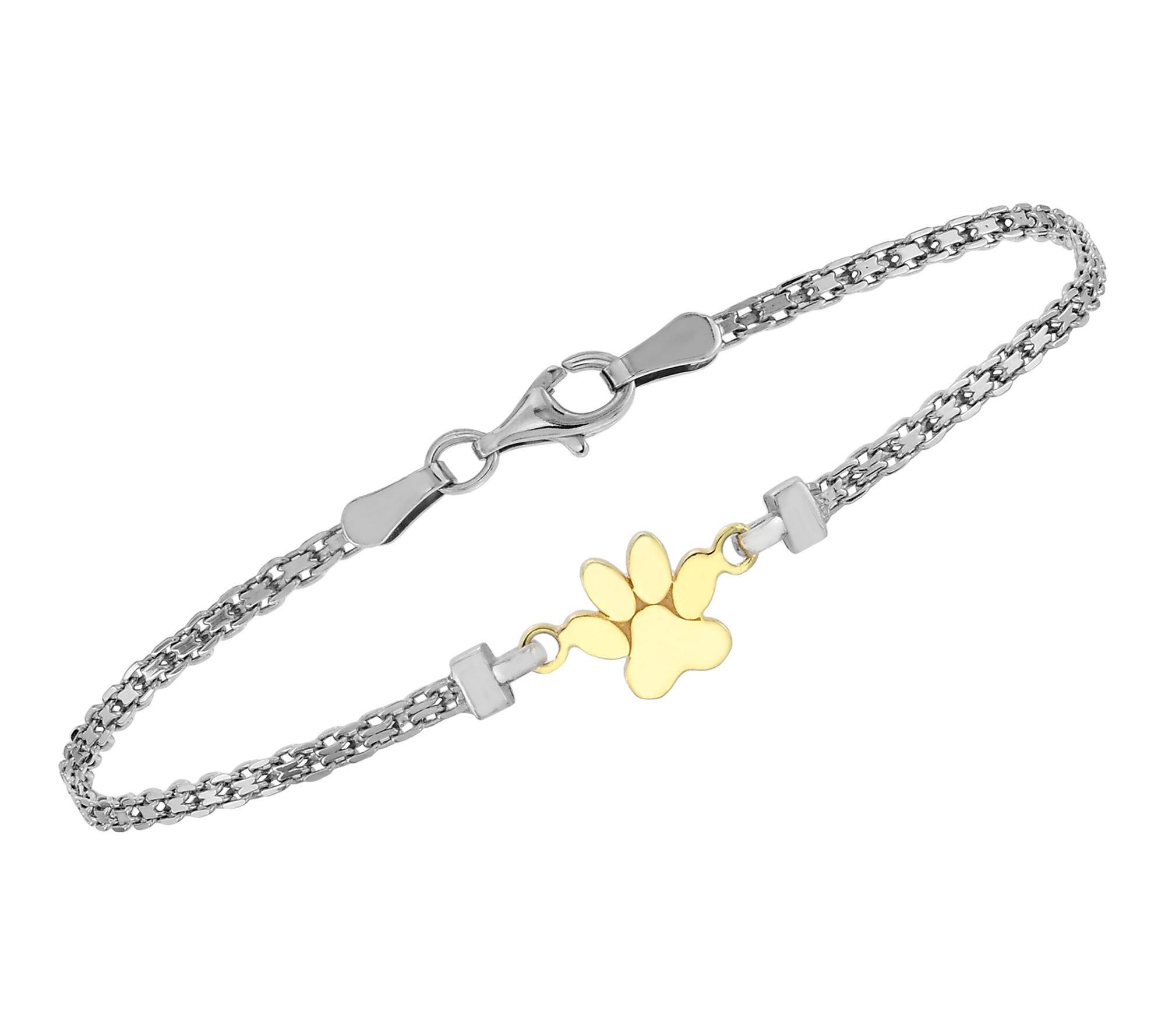 Silver Style Two-Tone Paw Print Bismark Bracelet, Sterling