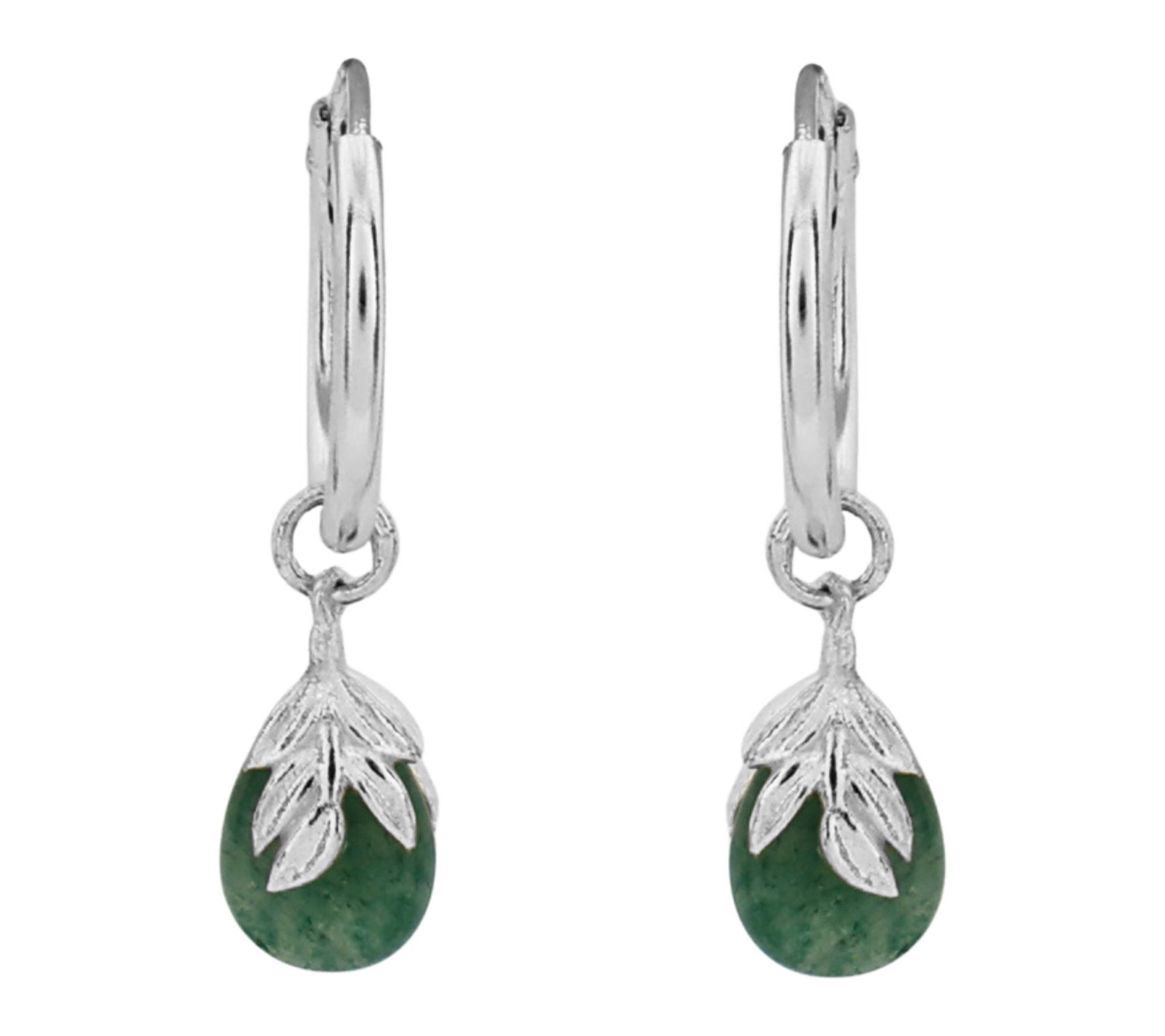 Affinity Gems Green Aventurine Charm Hoop earrings, Sterling