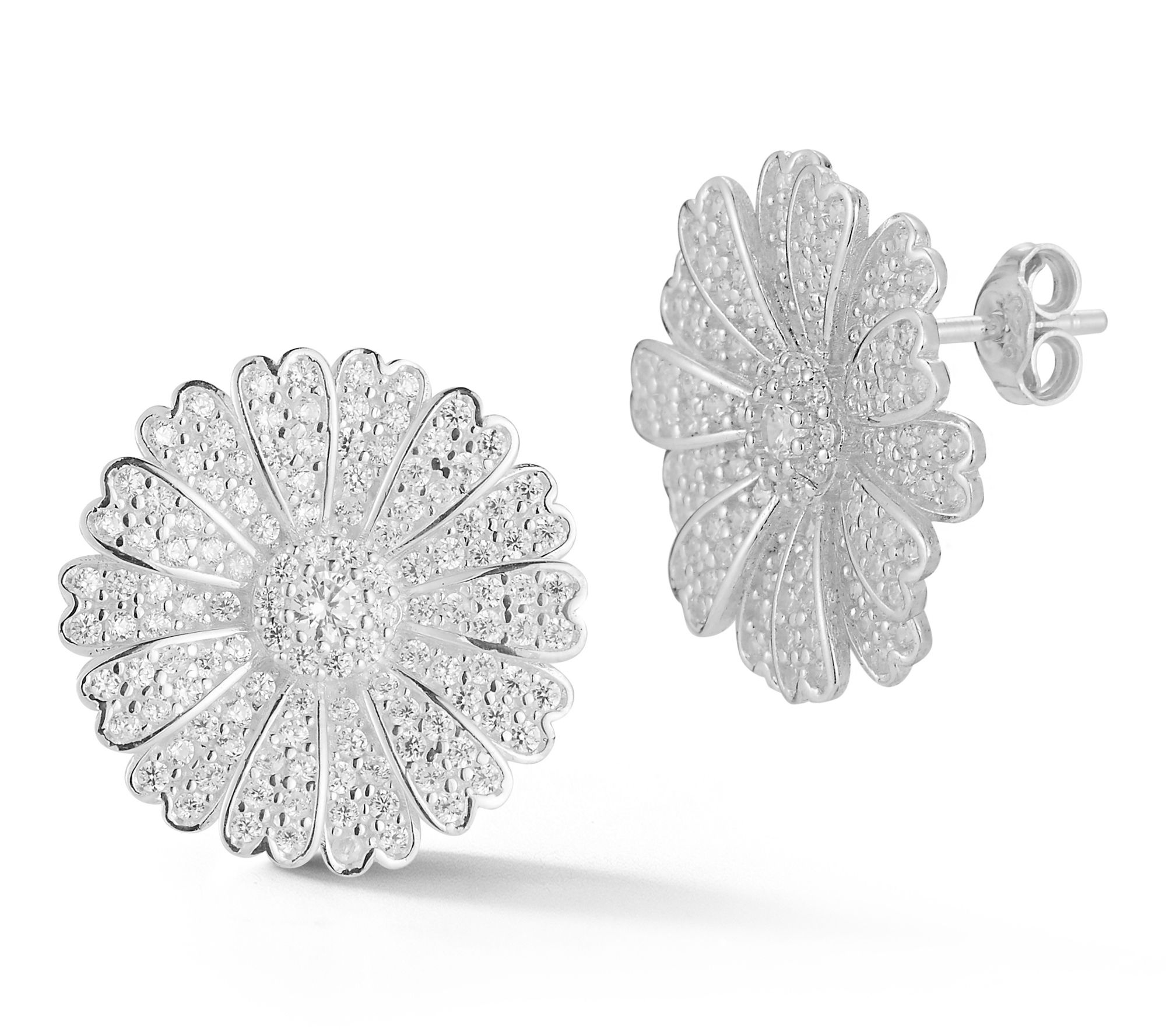 Sterlina Silver Pave Daisy Flower Stud Earrings, Sterling