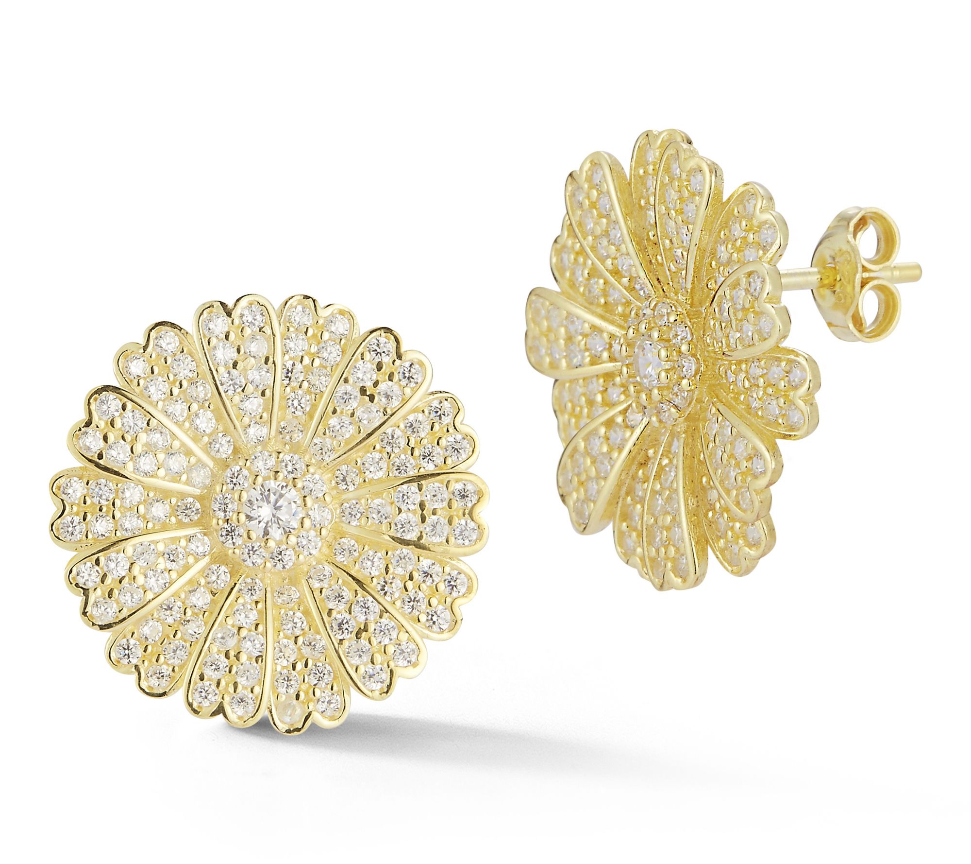 Sterlina Silver Pave Daisy Flower Stud Earrings, Sterling