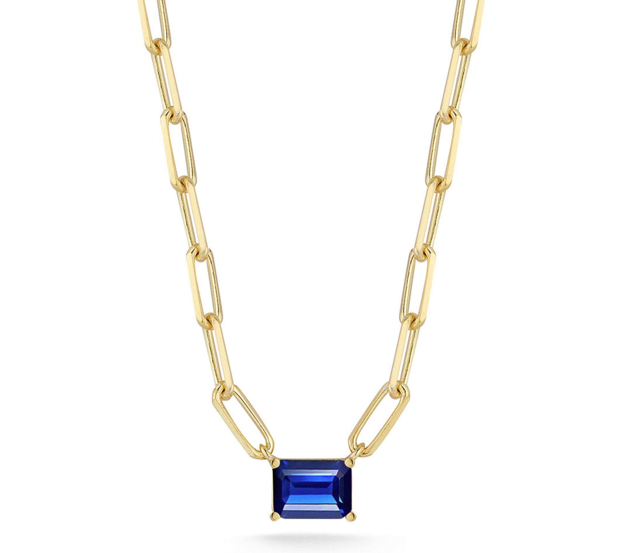 Sterlina Silver Emerald Cut Necklace, 14K GoldPlated