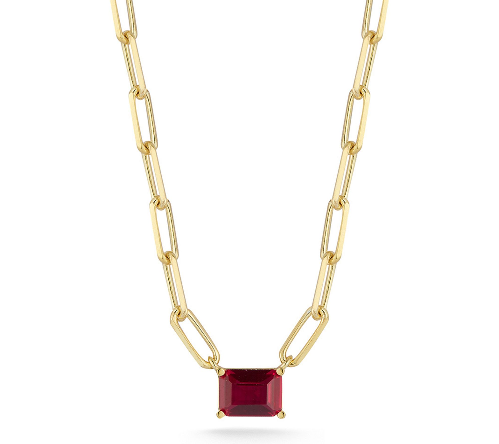 Sterlina Silver Emerald Cut Necklace, 14K GoldPlated